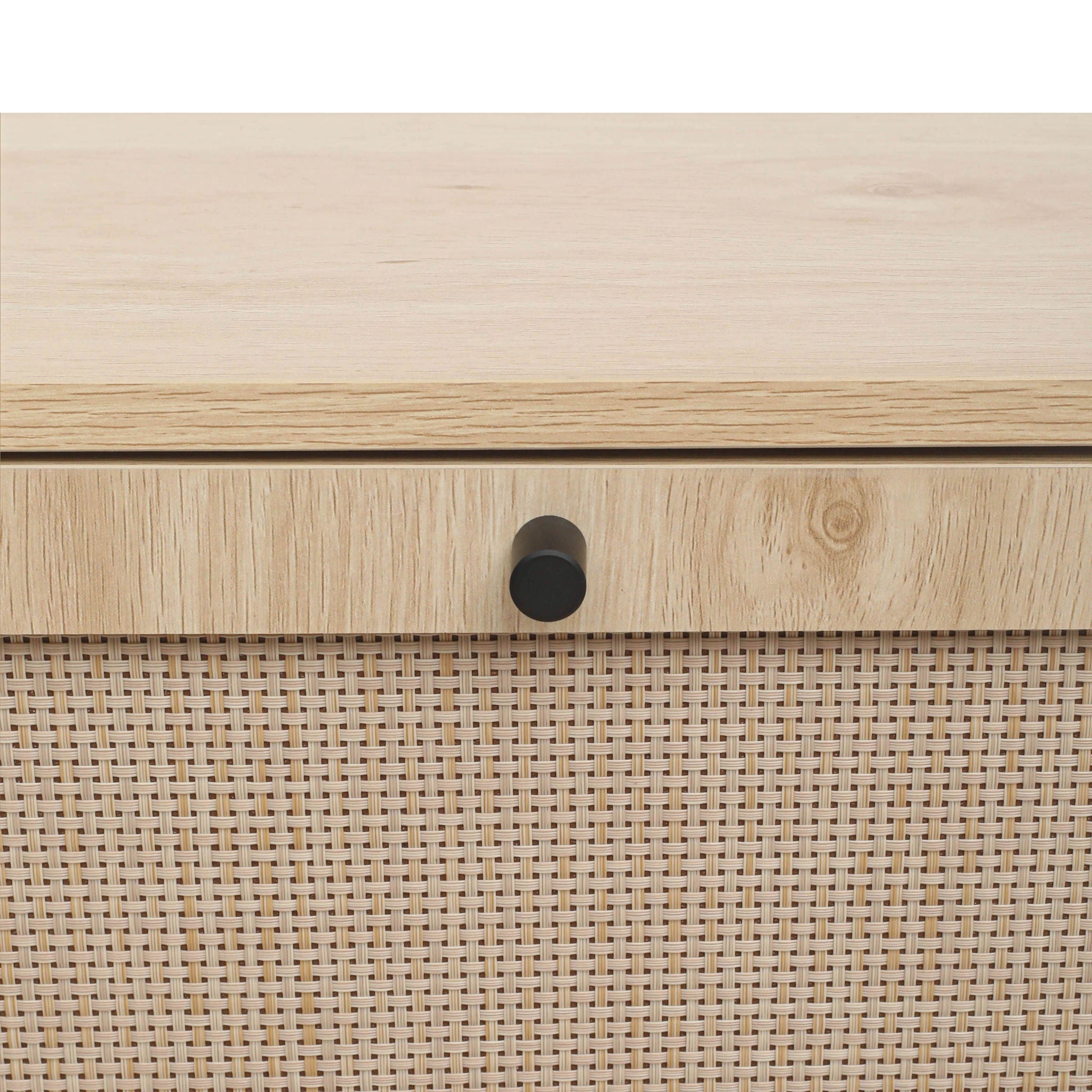 Modern Rattan 5 Door Shoe Storage Cabinet For Entryway Freestanding Design - Natural