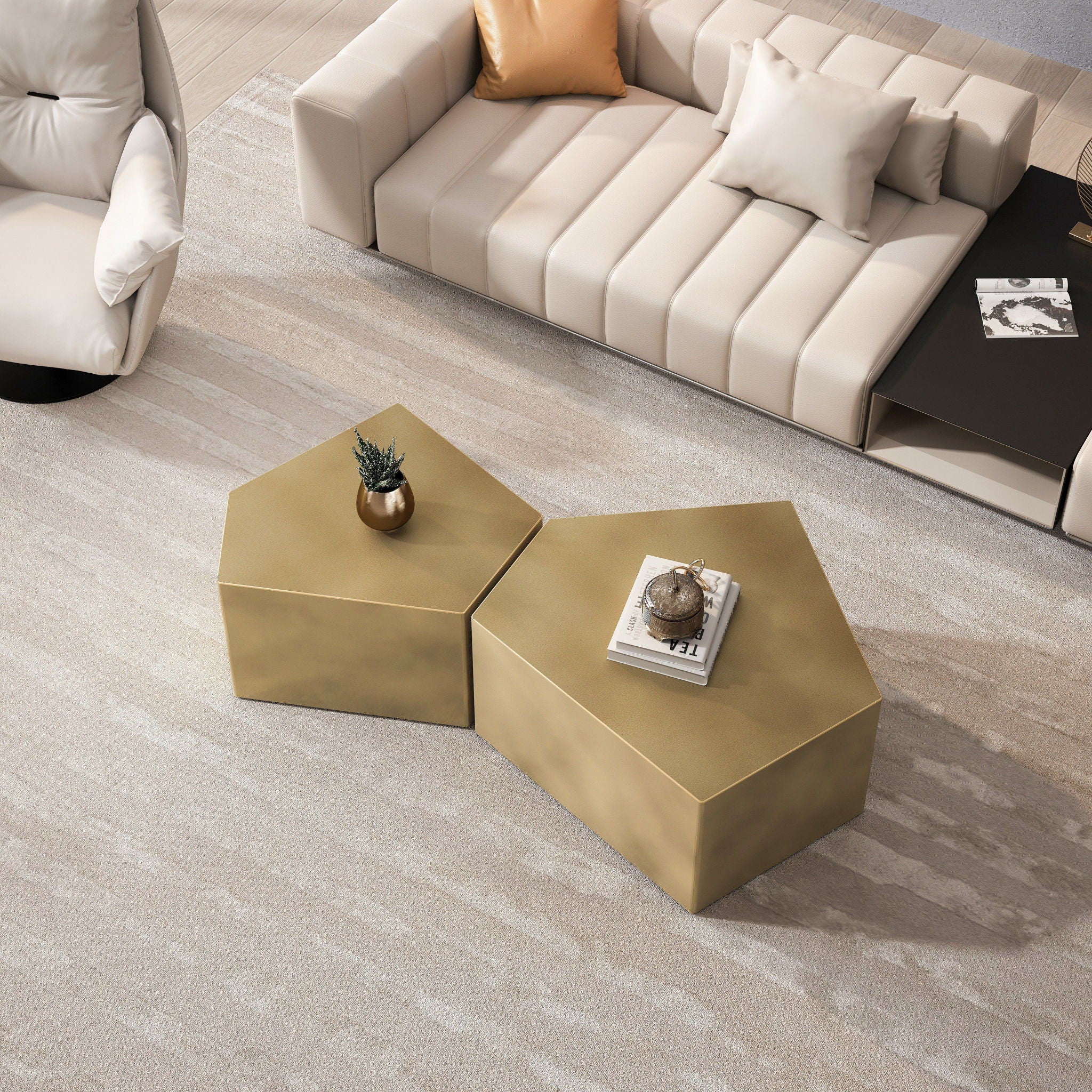 Irregular Pentagon Nesting Coffee Table Set