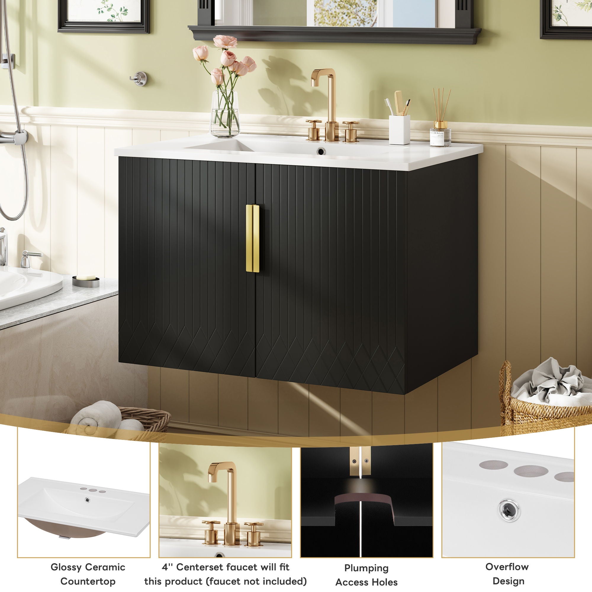 Bathroom Vanity With Sink, Rectangular Storage Cabinet With 2 Soft Closing Doors
