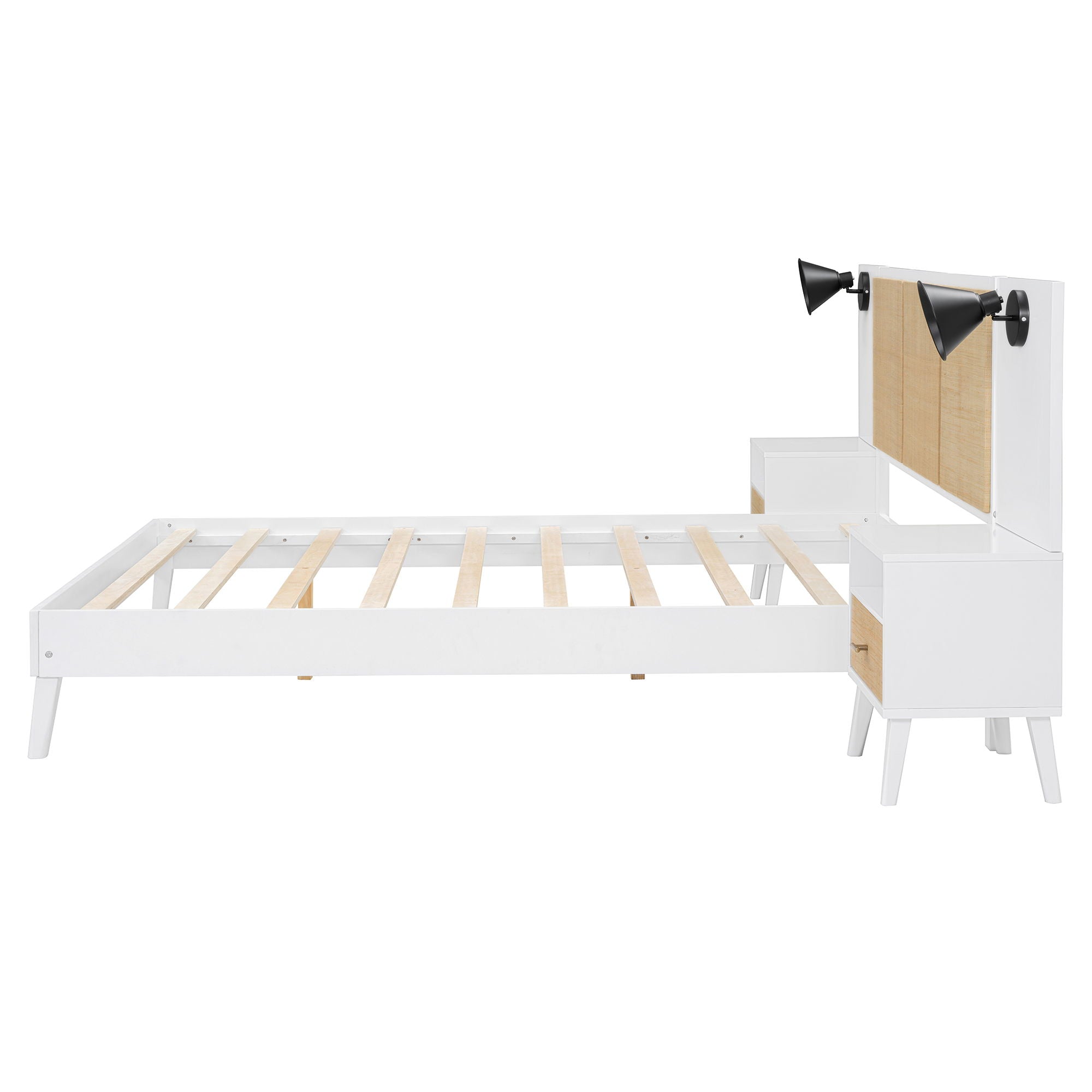 Bed Frame With 2 Nightstands Elegant Design With Lamps