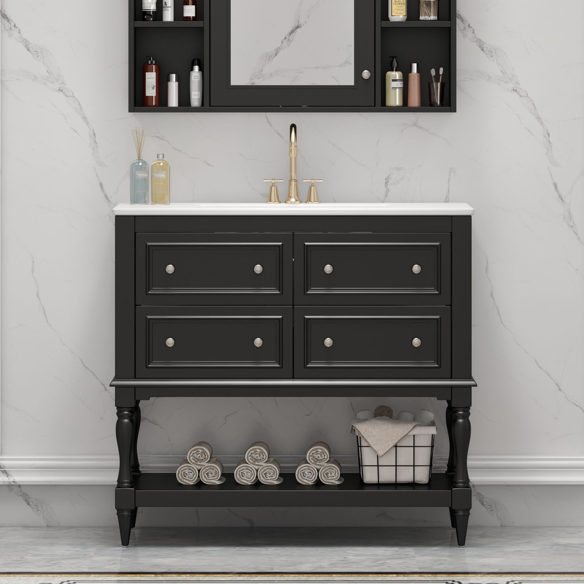 Bathroom Vanity Cabinet With Undermount Sink, 4 Drawer Set