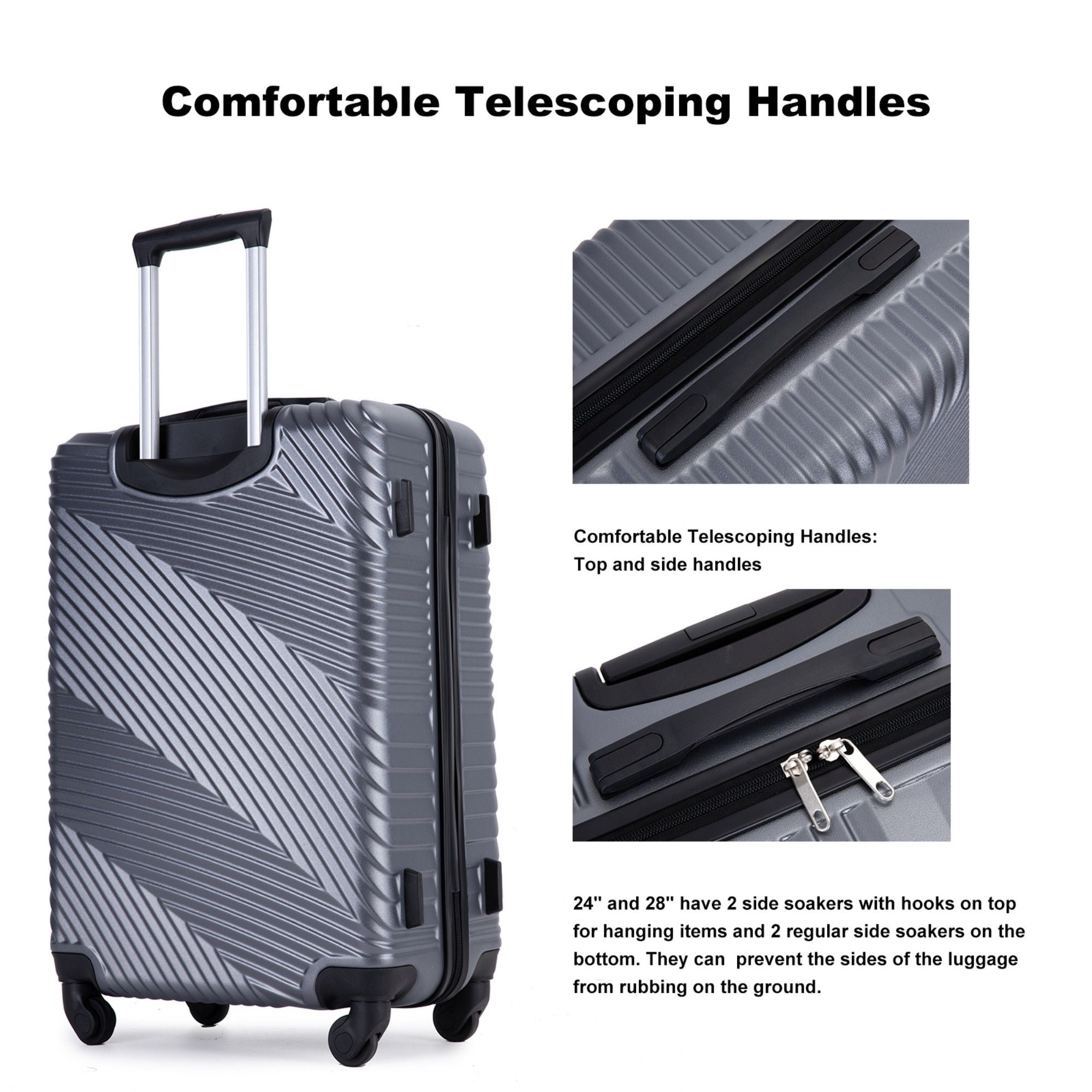3 Piece Luggage Sets Lightweight Suitcase With Two Hooks, Spinner Wheels,