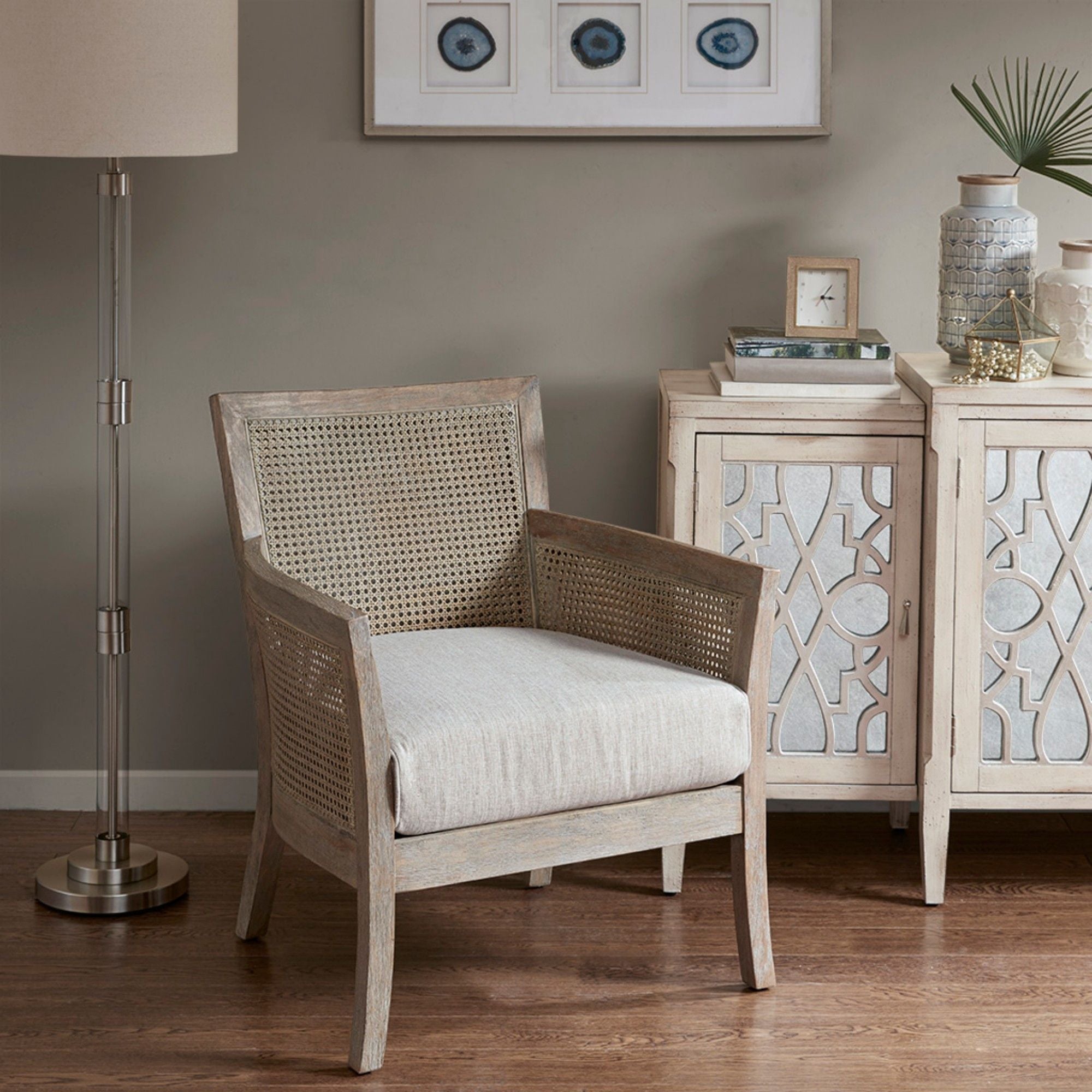 Cane Armchair With High Density Foam - Cream / Natural