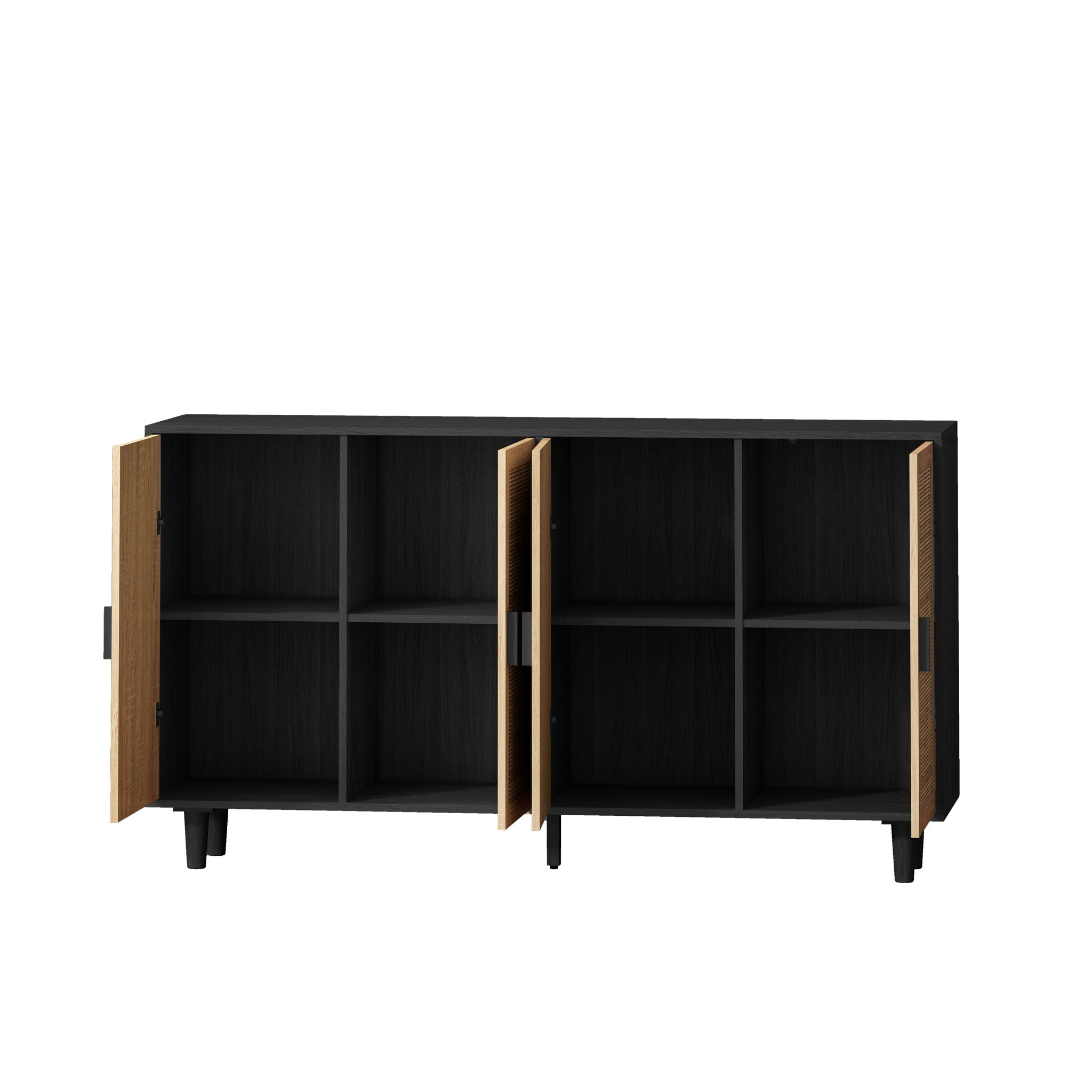 Elegant And Functional 4 Door Rattan Decorative Storage Cabinet