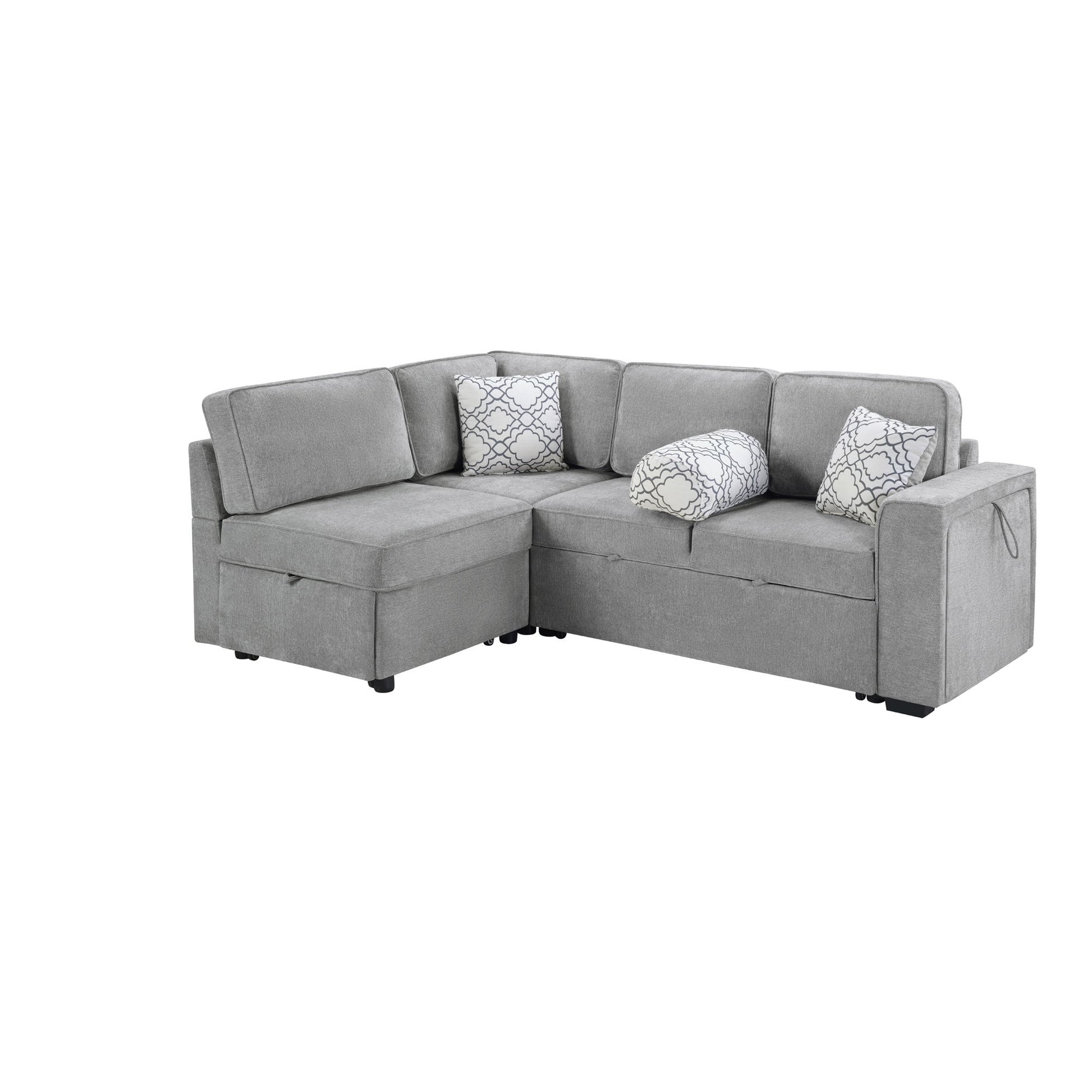 Convertible Sectional L-Shaped Sofa With Dual Pull-Out Sleepers, Flip-Top Table, USB Ports, Cup Holder & Storage - Best Buy Furniture
