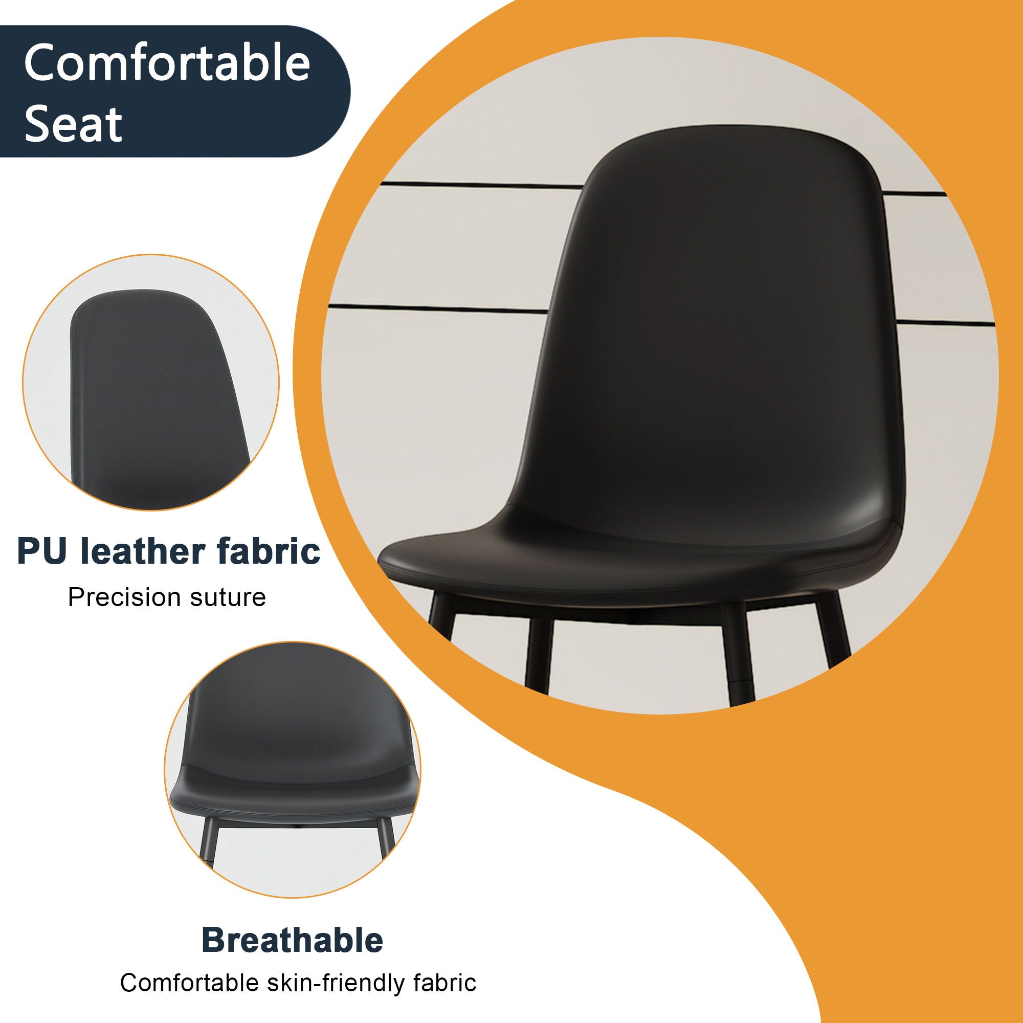 Modern Medieval Style Cushioned Side Chairs Set With Black Metal Legs For Kitchens