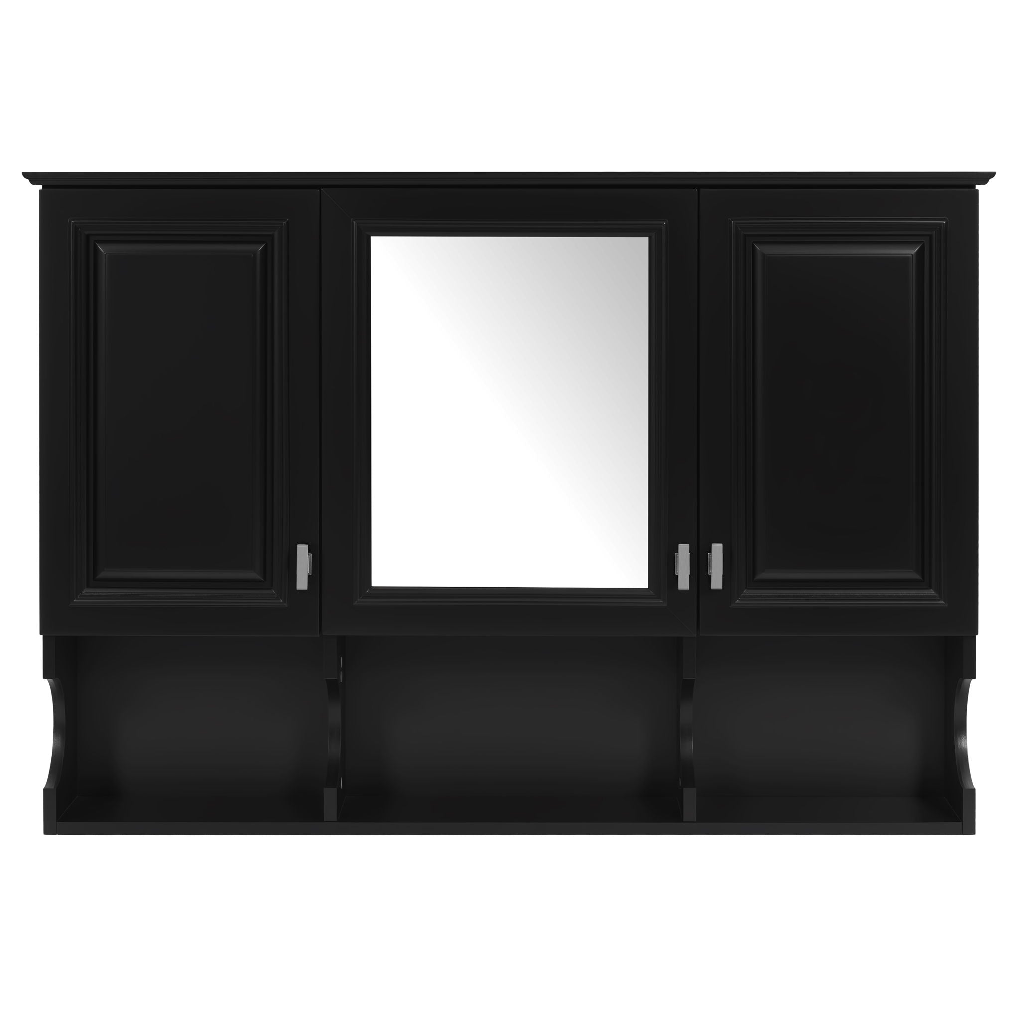 Modern Wall Mounted Mirror Medicine Cabinet With Open Shelves, Adjustable Interior, Storage Over Toilet