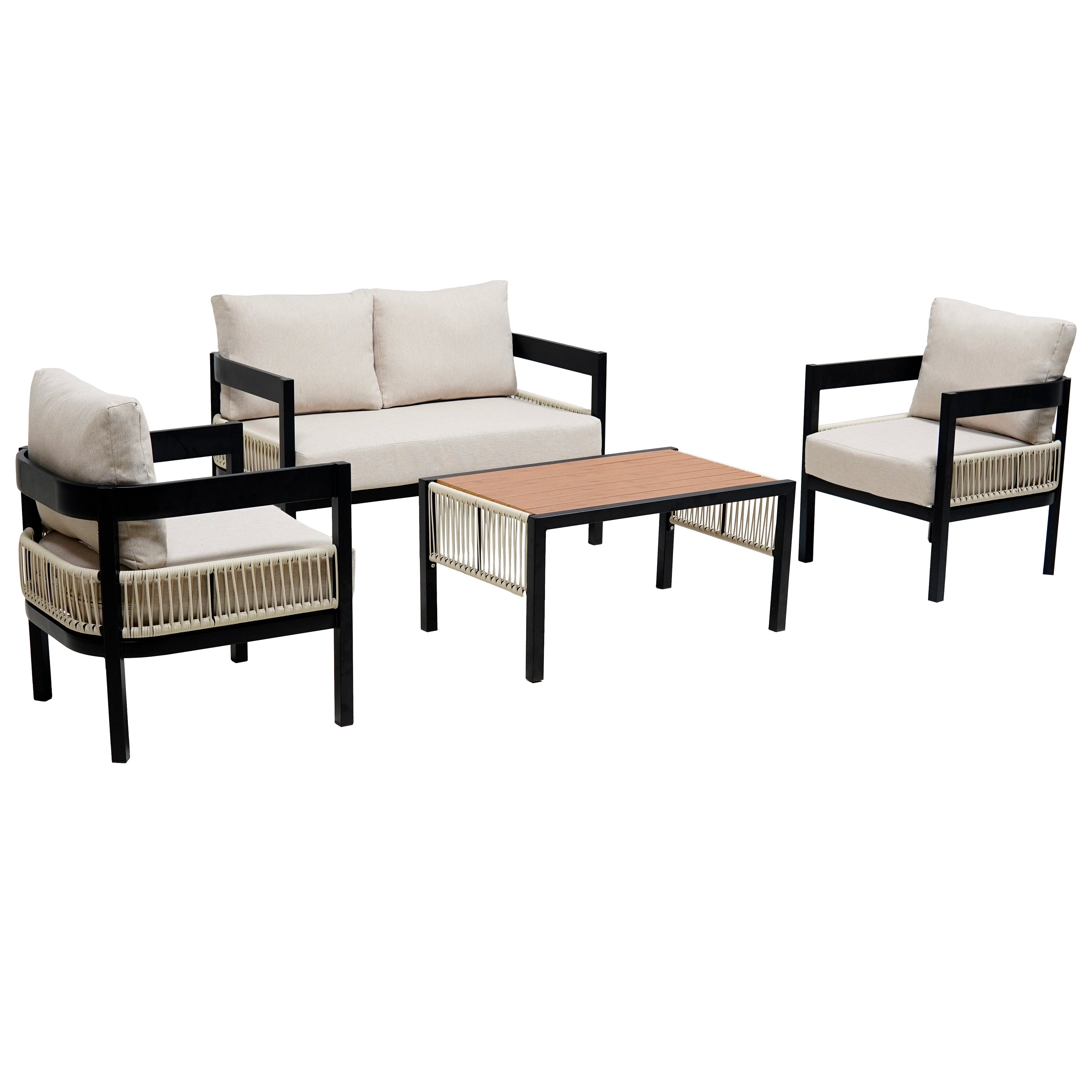 U_Style Multi-Person Outdoor Iron Sofa Set with Rattan Decoration