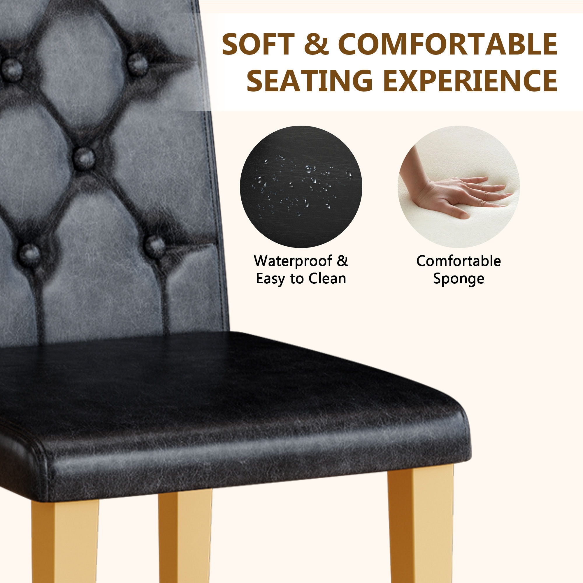 Dining Chairs With Ergonomic Buckle Backrest, Comfortable & Textured For Home (Set of 4) - Black / Gold