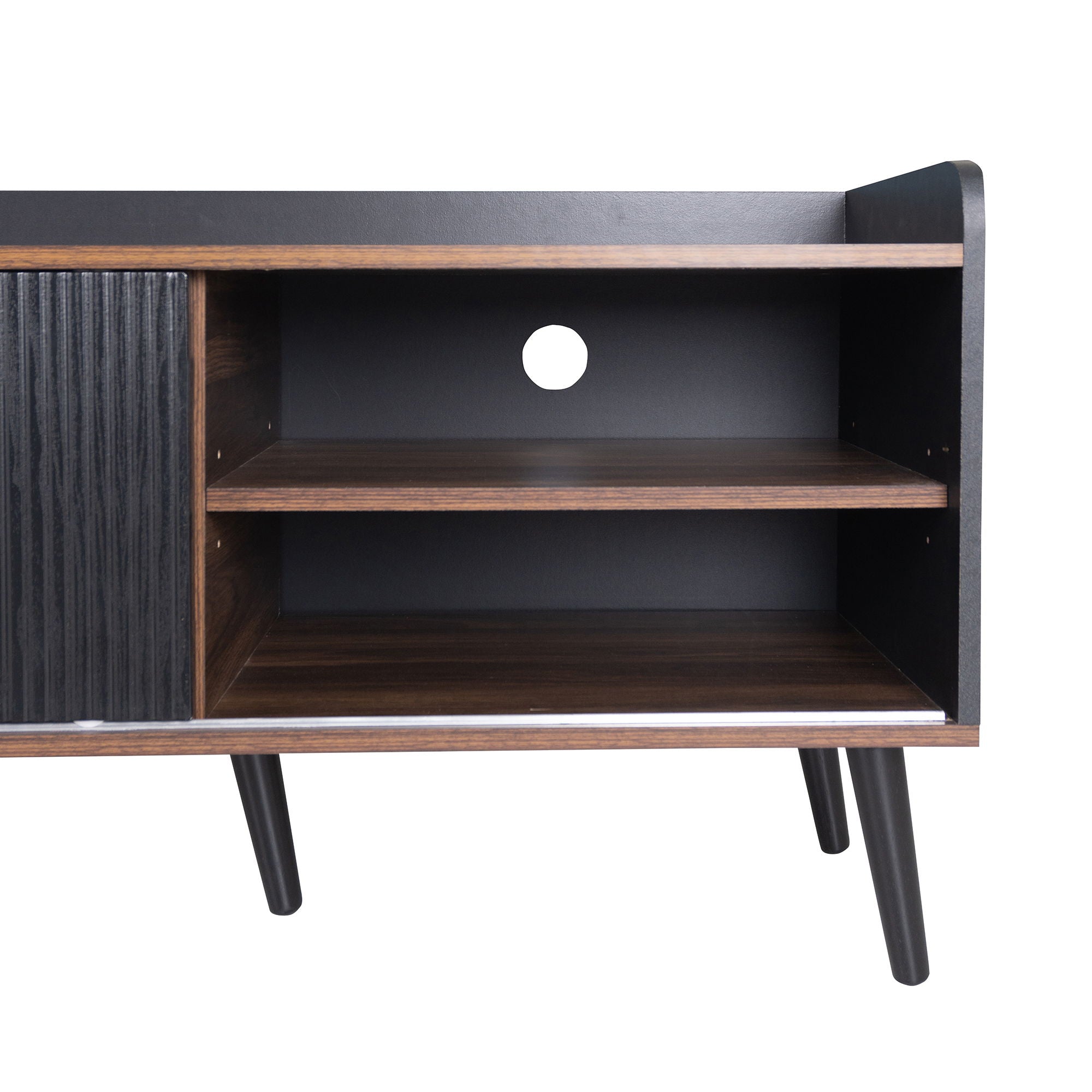 Mid Century TV Stand With 2 Cabinets & Open Compartments, Entertainment Center For Tvs Up To 70'', Television Console For Living Room - Dark Coffee / Black