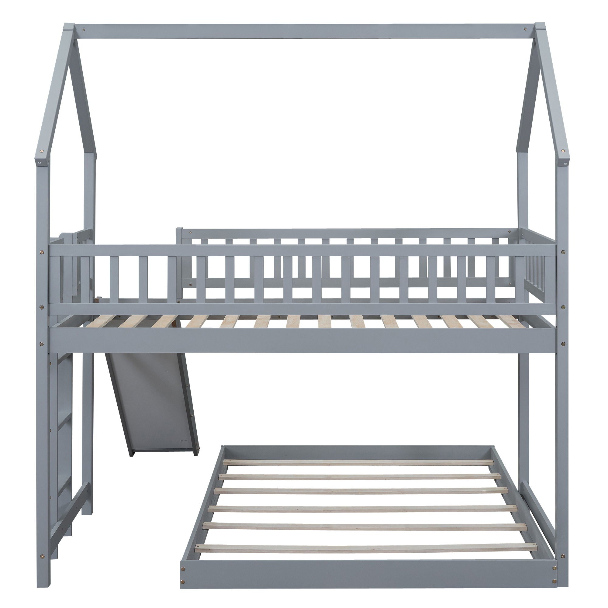 House Bunk Bed With Slide And Built In Ladder
