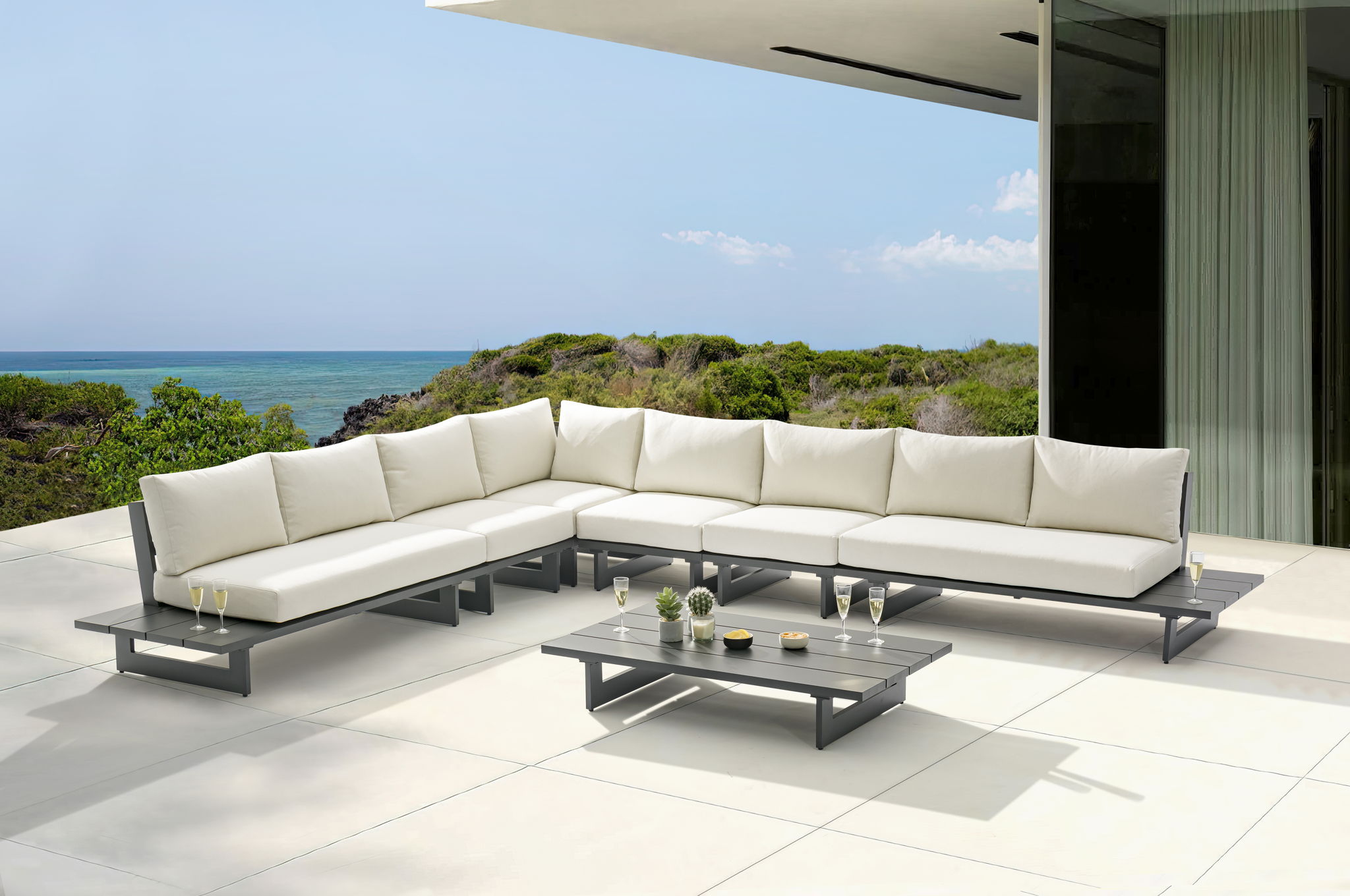 Maldives - 6 Piece Water Resistant Outdoor Patio Modular Sectional With Gray Base