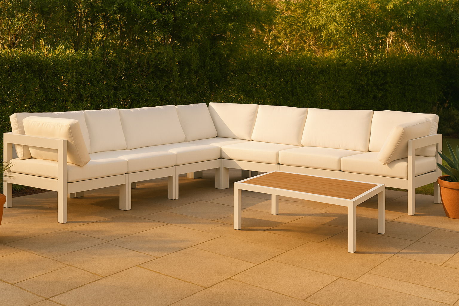 Nizuc - Outdoor Patio 7 Piece Modular Sectional With White Frame