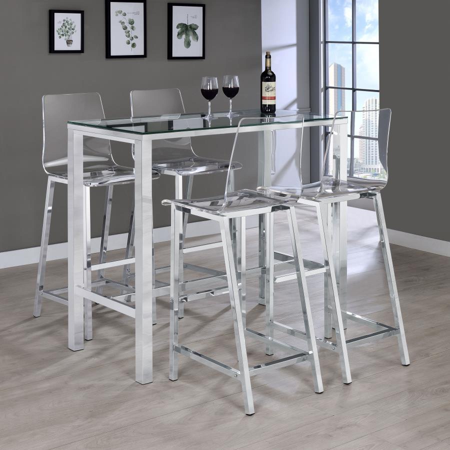 Tolbert - Rectangular Glass Top Pub Bar Table - Chrome