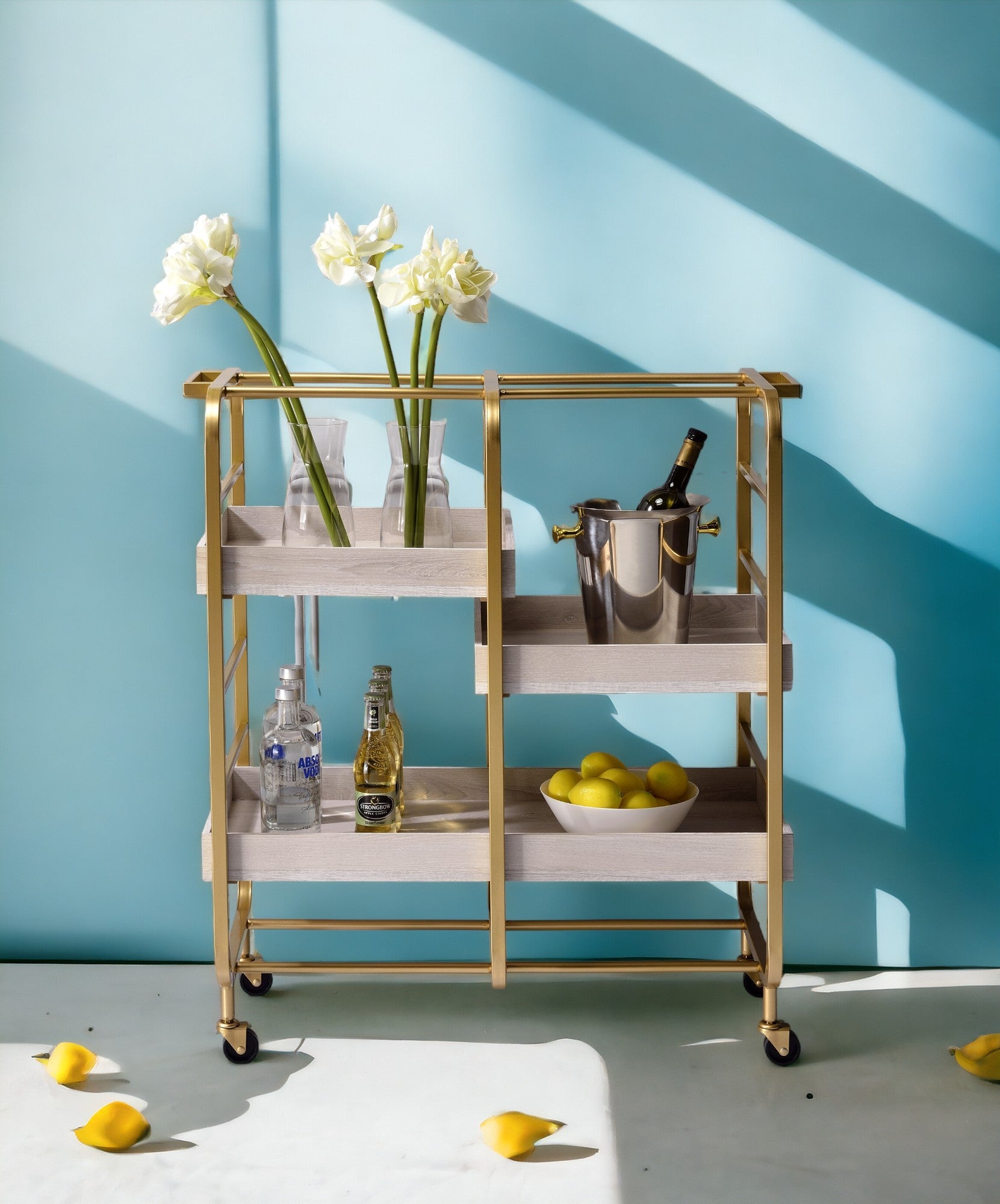 Vorrik Gold & White Washed Finish Serving Cart