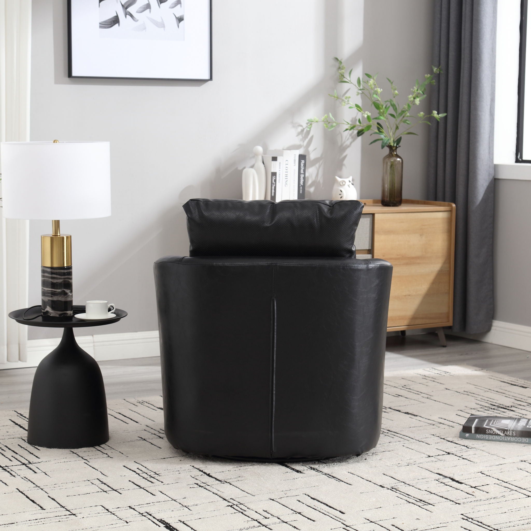 Modern Barrel Comfy Round Accent Sofa Chair, 360 Degree Swivel