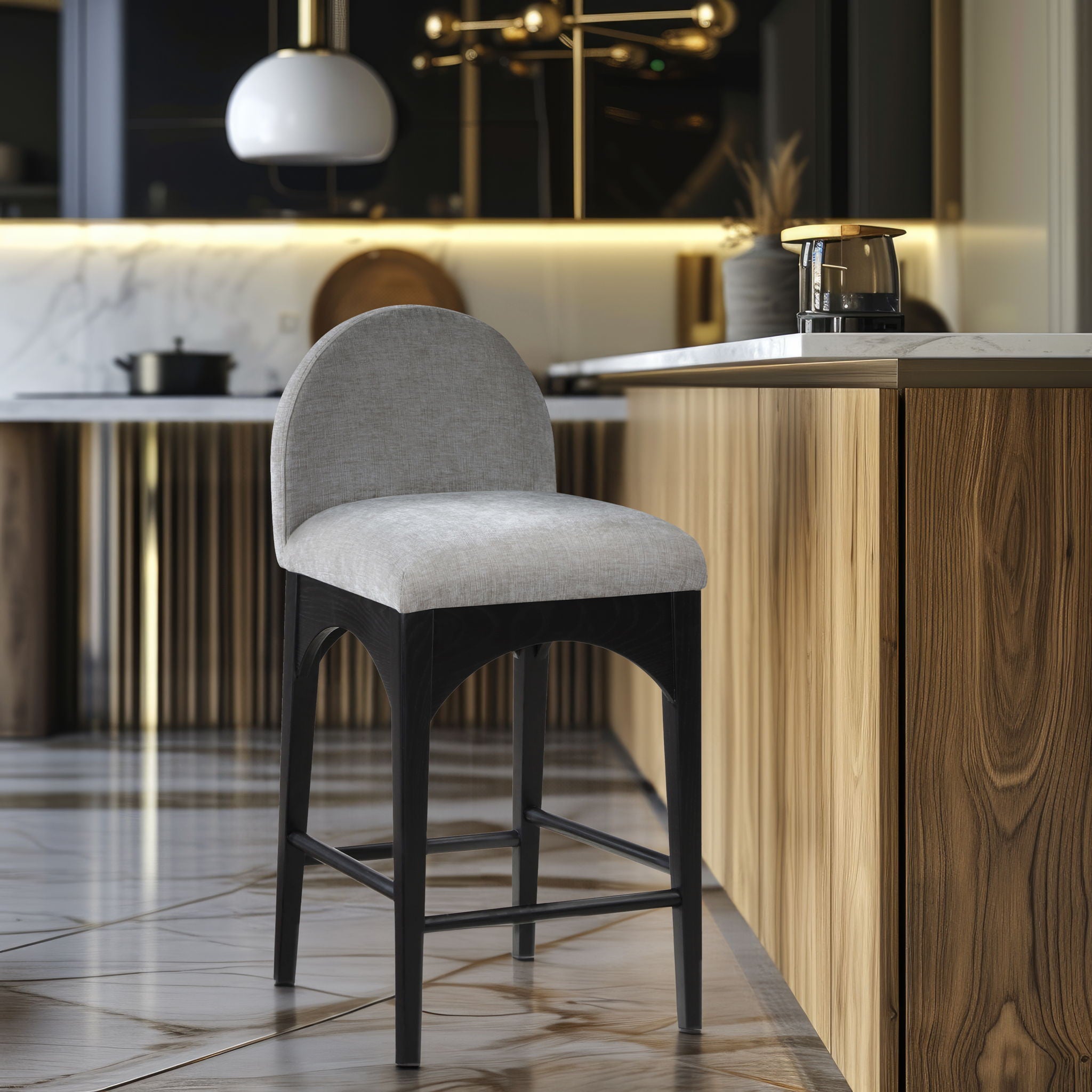 Waldorf - Chenille Stool With Black Legs