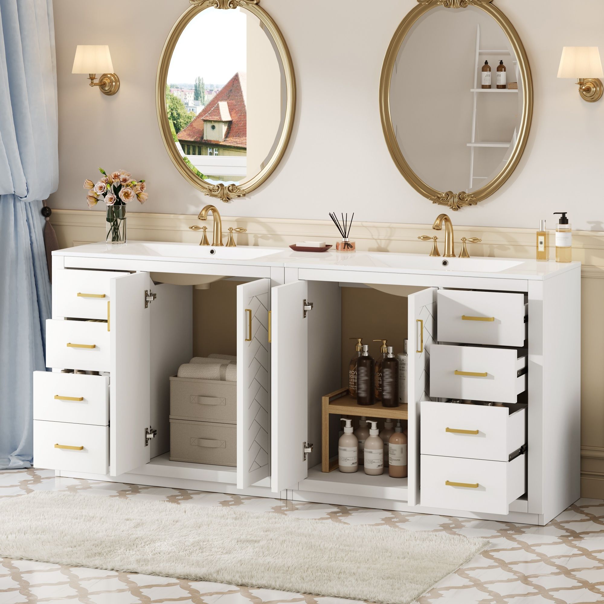 Modern Bathroom Vanity With Ceramic Sink, Freestanding Set With Drawers And Soft-Closing Doors