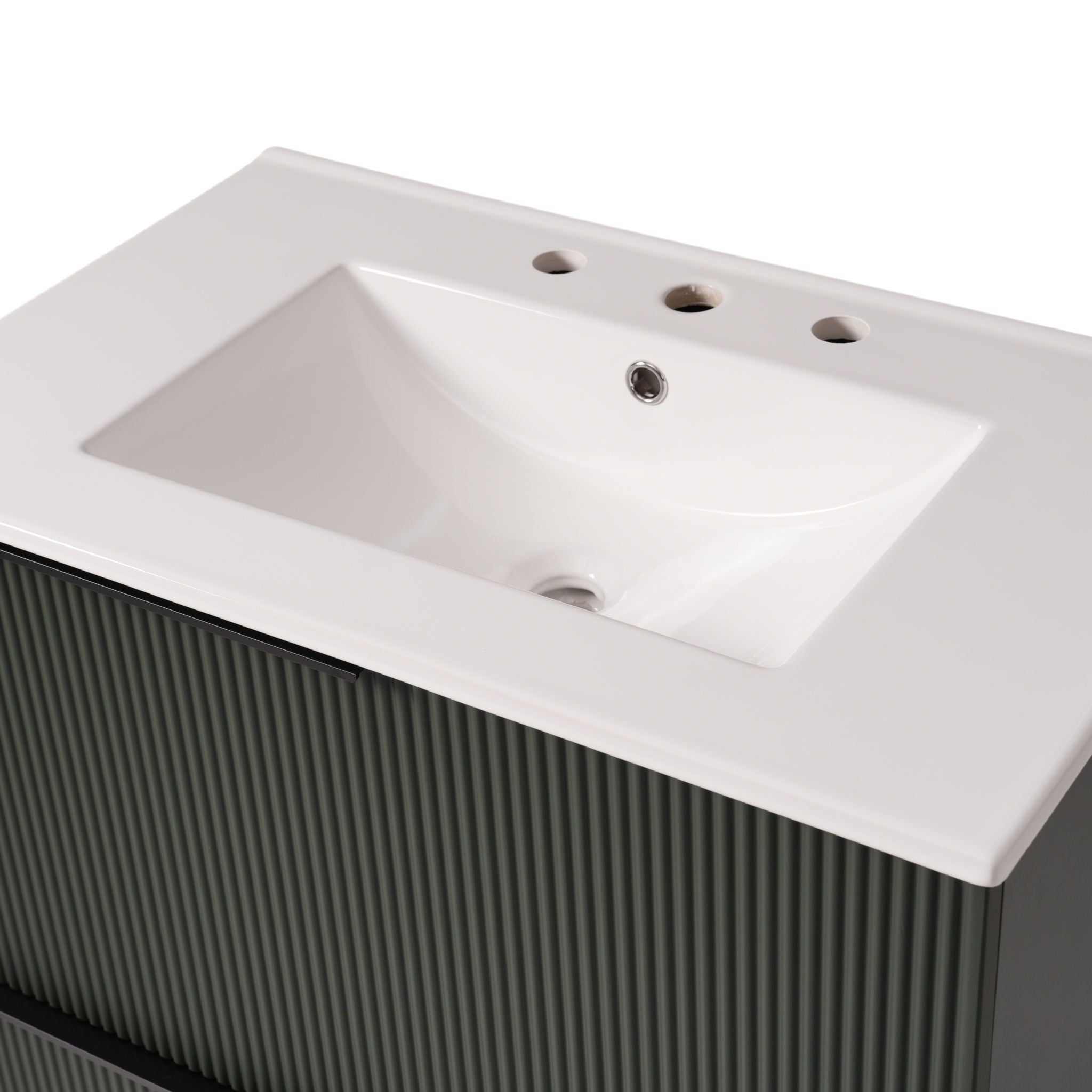Fluted Bathroom Vanity With Ceramic Sink, Soft Close Slides