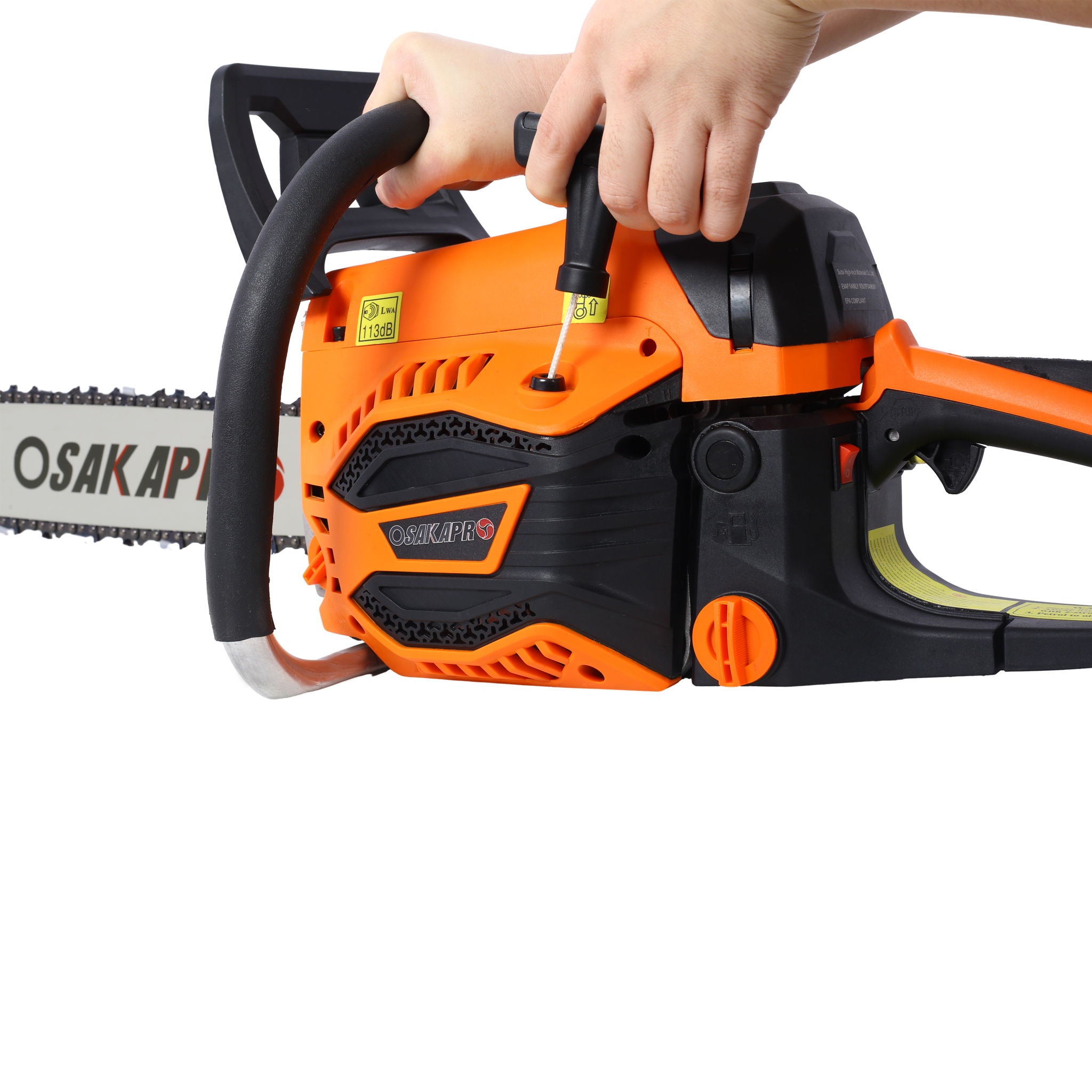 62Cc Gas Powered Chainsaw 20" 2 Cycle Petrol Handheld Chain Saw Epa Compliant Aluminium - Orange