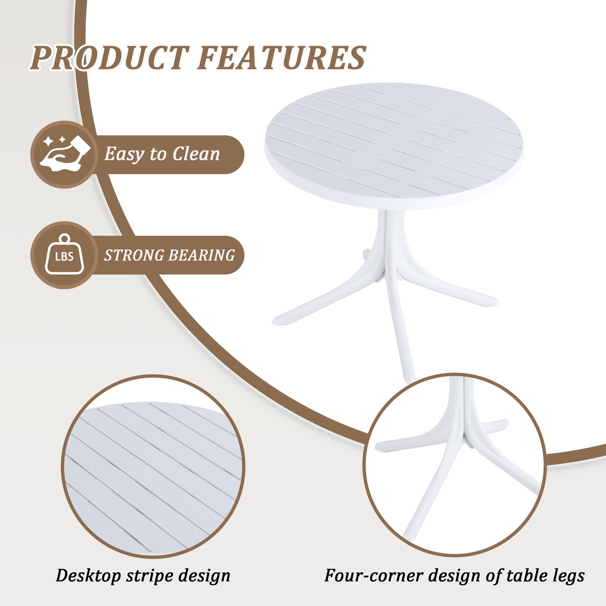 Modern Round Table, Waterproof, UV Resistant And Durable - White