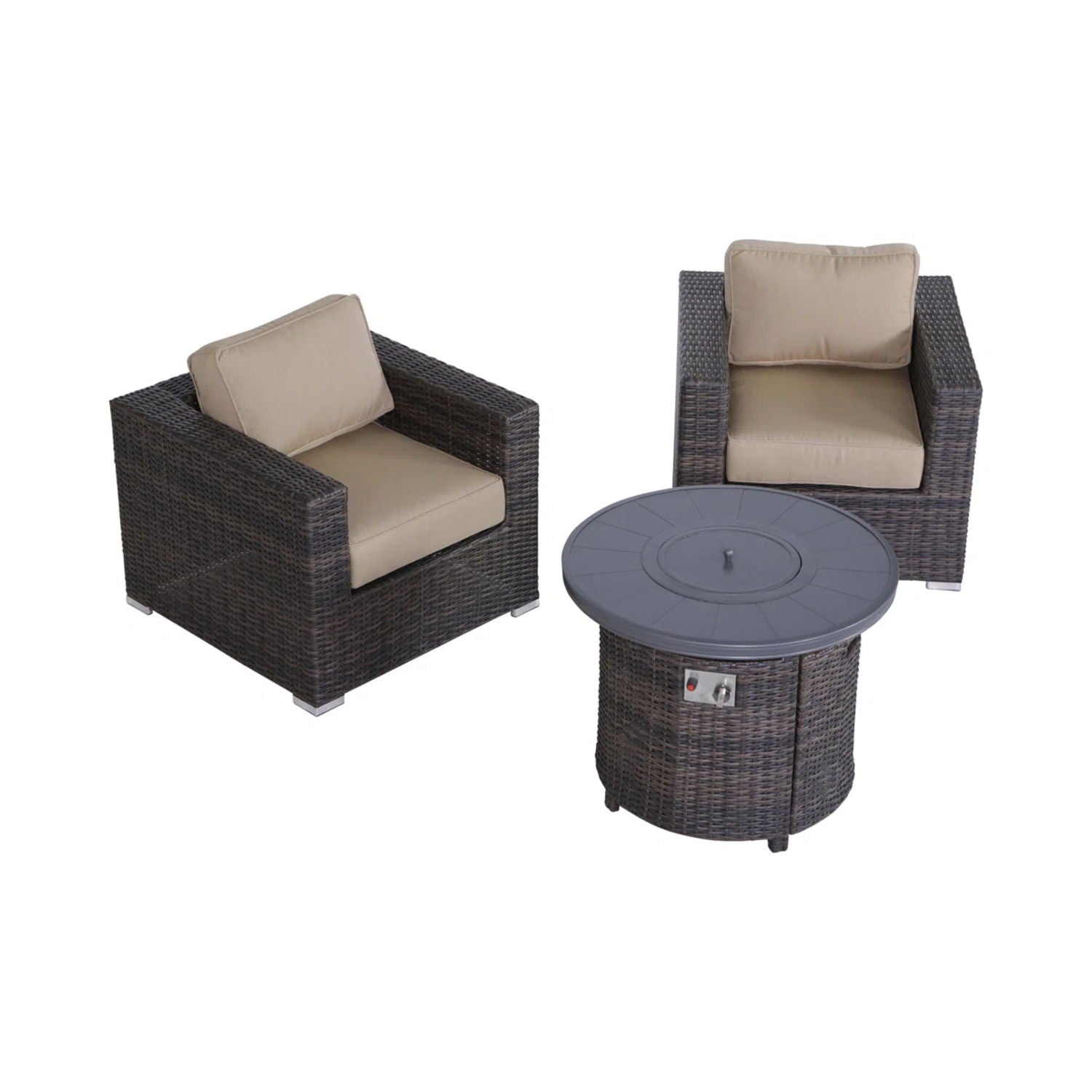 3 Piece Rattan Patio Sofa Set With Comfortable Cushions