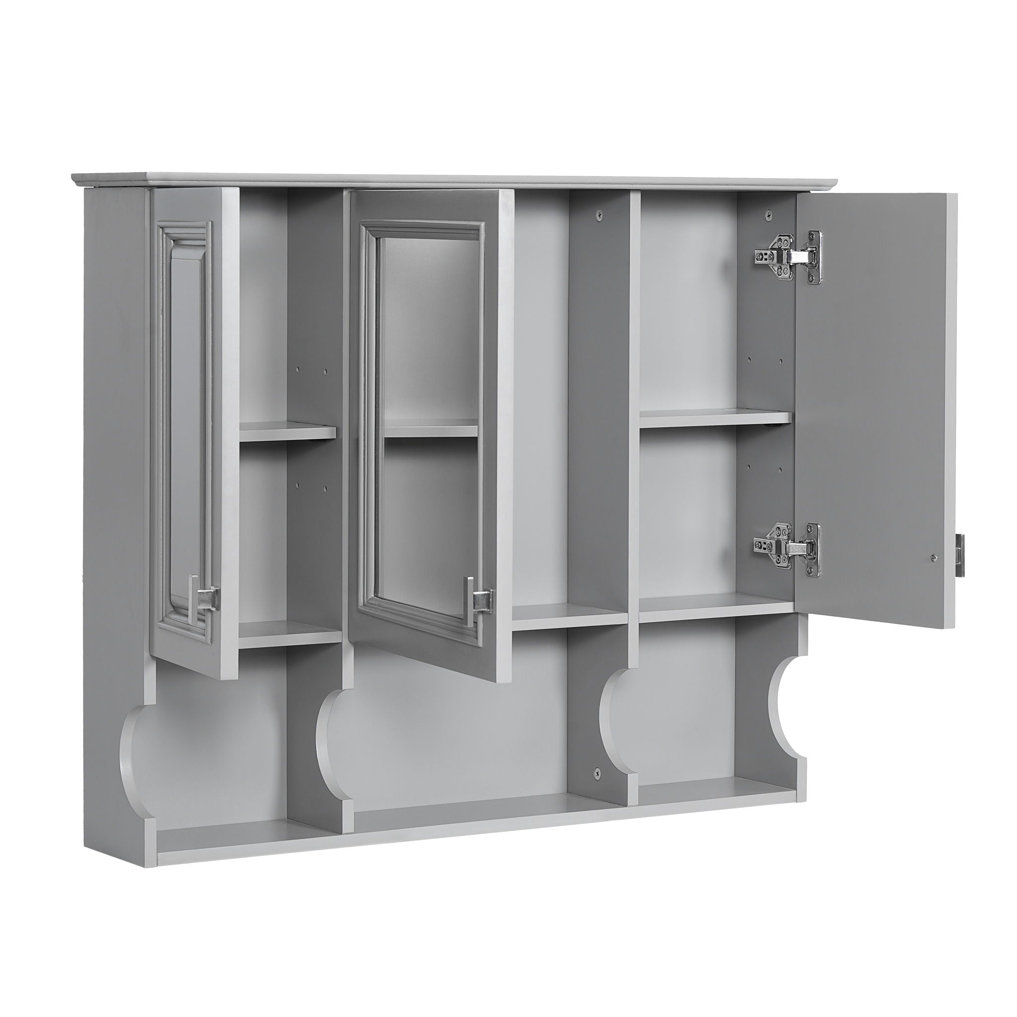 Wall Mounted Bathroom Medicine Wall Cabinet With Mirror & Open Shelves