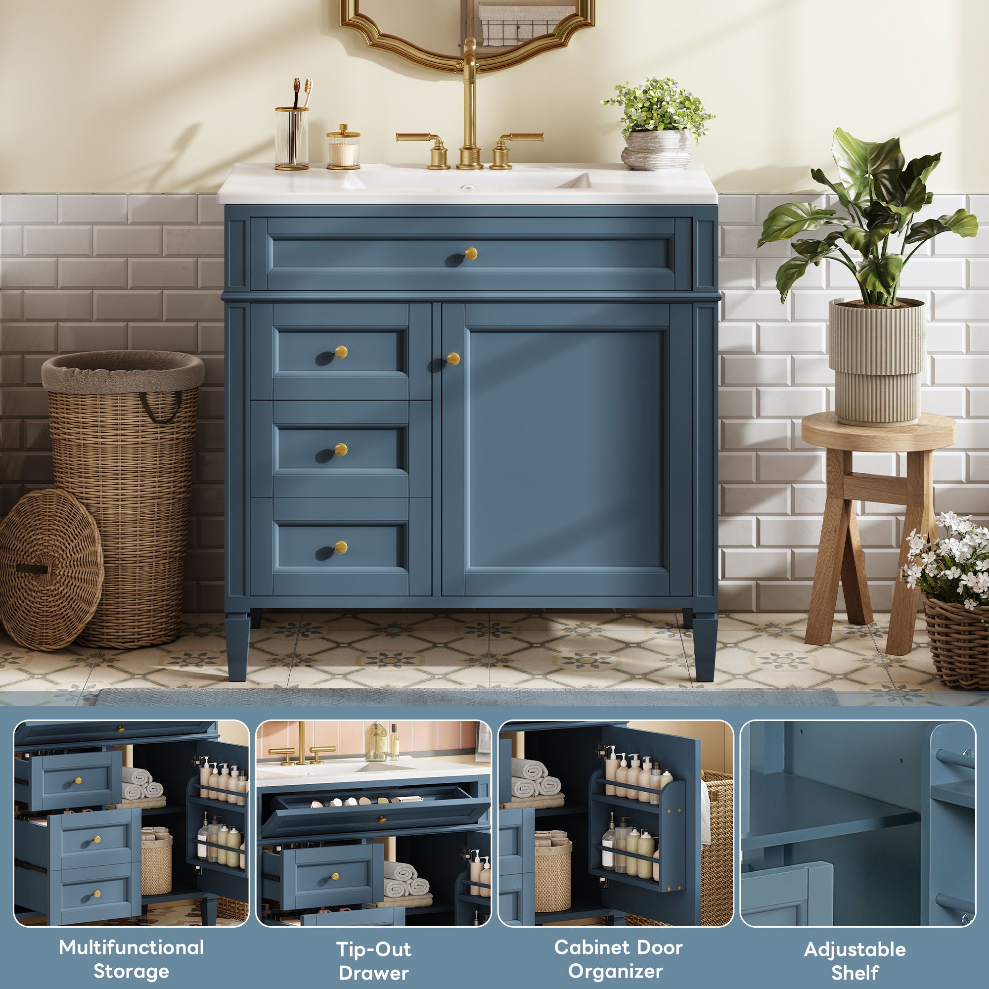 Bathroom Vanity With Top Sink, 2 Drawers And Tip Out Drawer