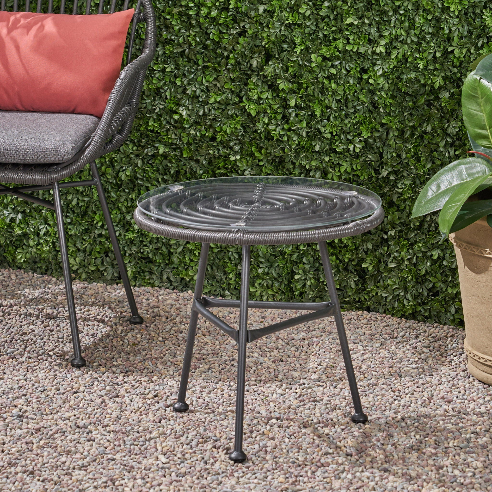 Petrichor - Outdoor Side Table With Tempered Glass And Steel Frame - Best Buy Furniture