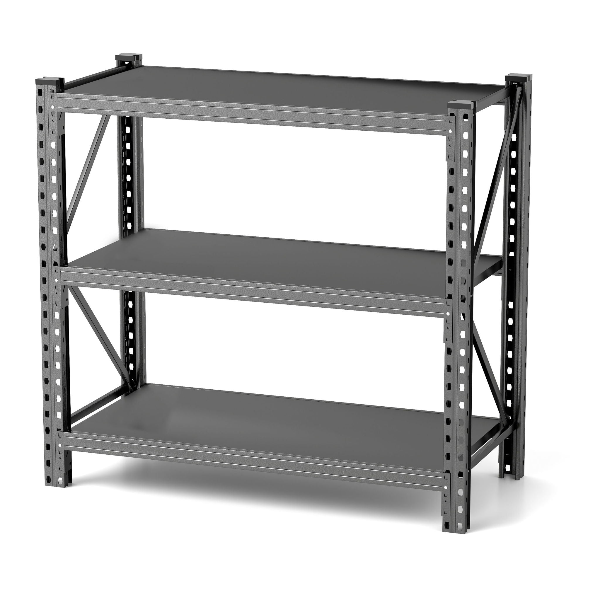 3 Tier Industrial Shelving Rack, Heavy Duty Steel Shelving Unit Adjustable - Black