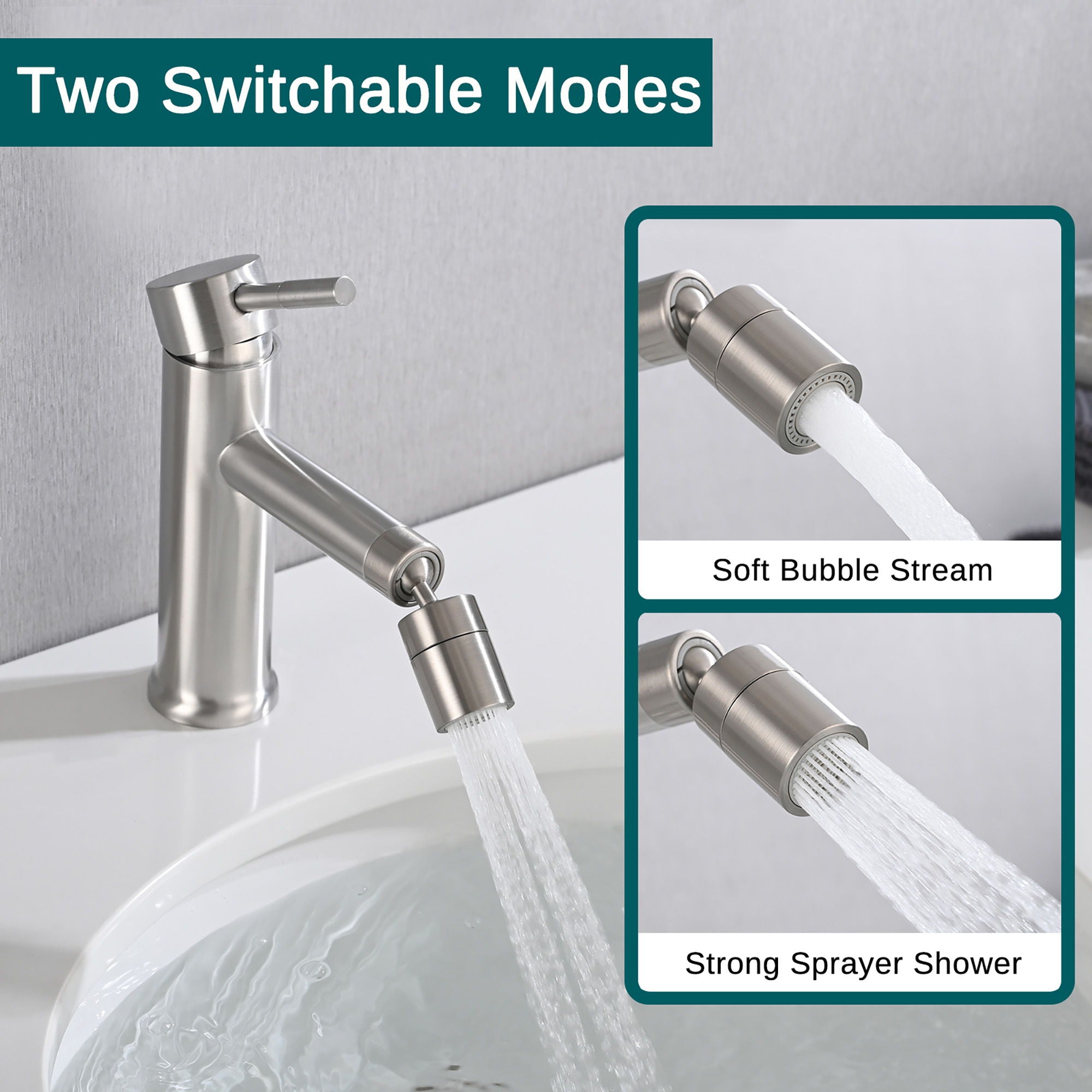 Bathroom Faucet With 2 Mode Functionality And 360 Degree Rotating Aerator Stainless Steel - Brushed Nickel
