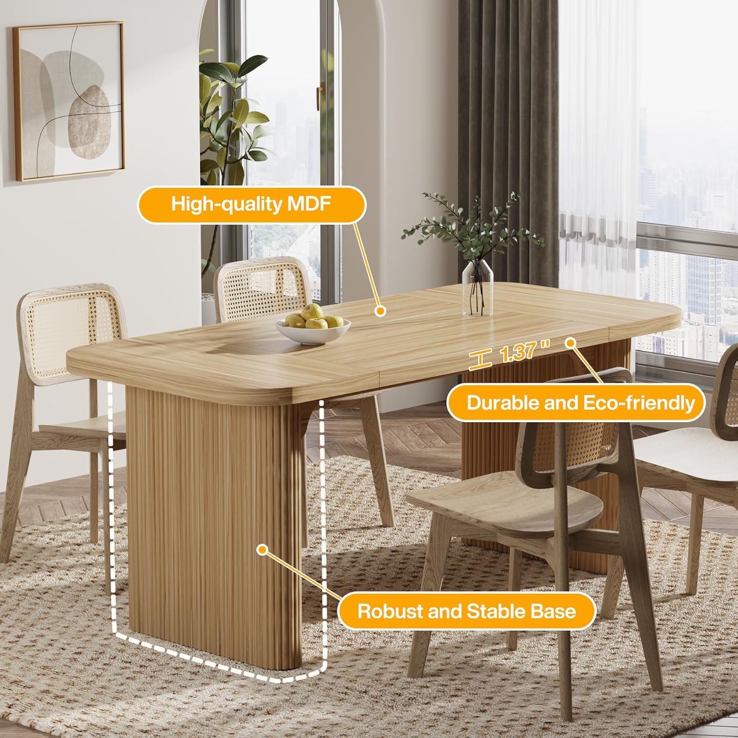 Executive Desk, Large Home Office Computer Workstation With Sturdy Double Pedestal Base, Simple Rectangular Writing & Study Table - Natural Wood