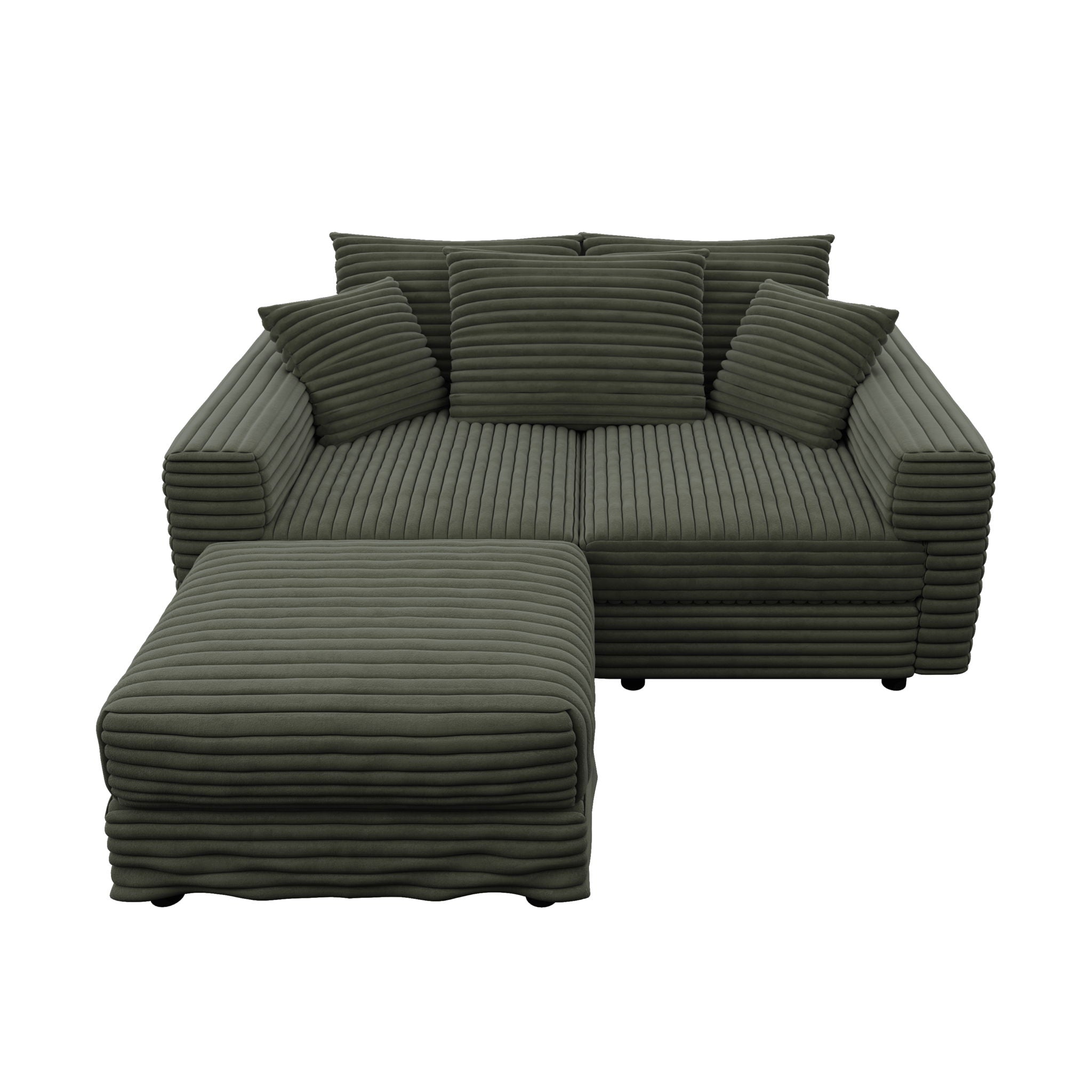 Deep Seat Convertible Sofa With Soft Pillows And Ottomans