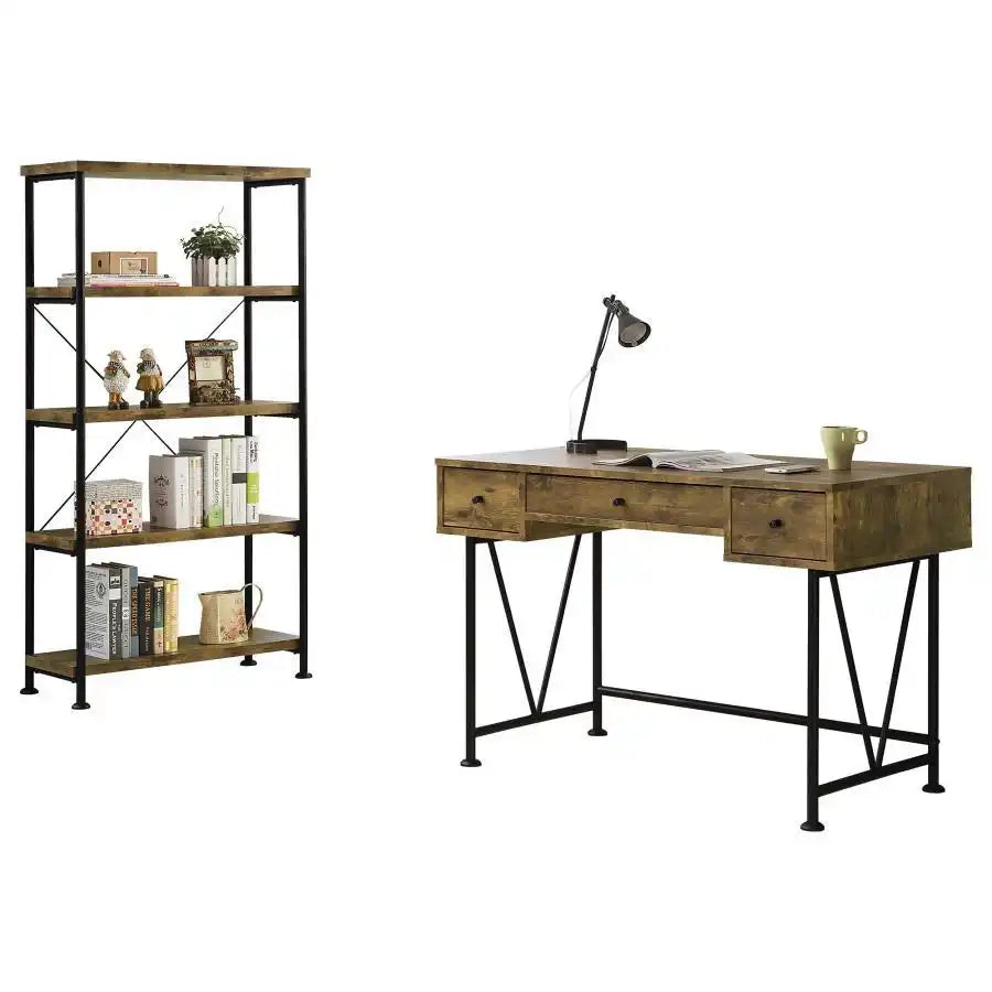 Analiese - 2 Piece Computer Desk Bookcase Set - Rustic Nutmeg