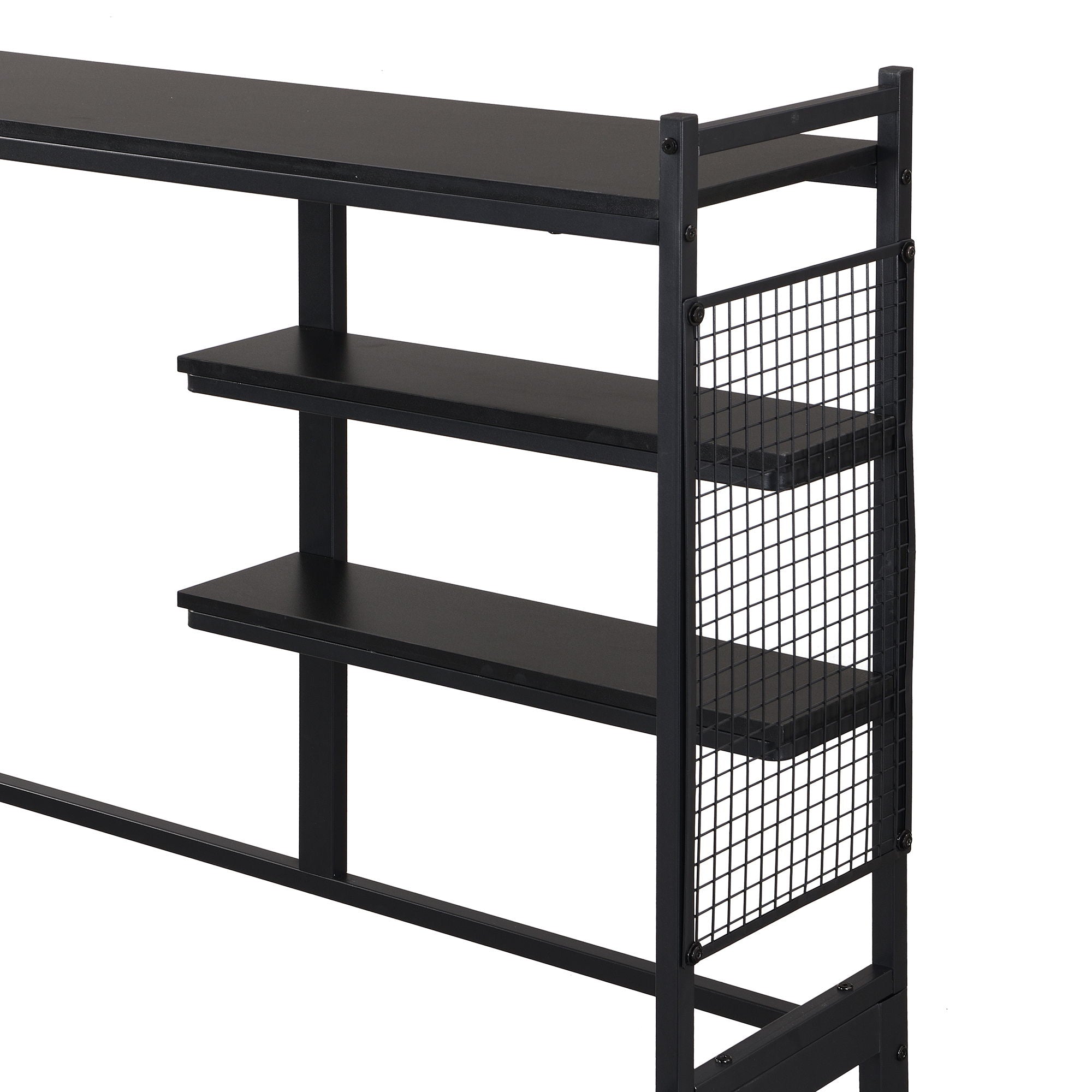 Daybed With Movable Desk, Grid, Shelves And Clothes Hanger