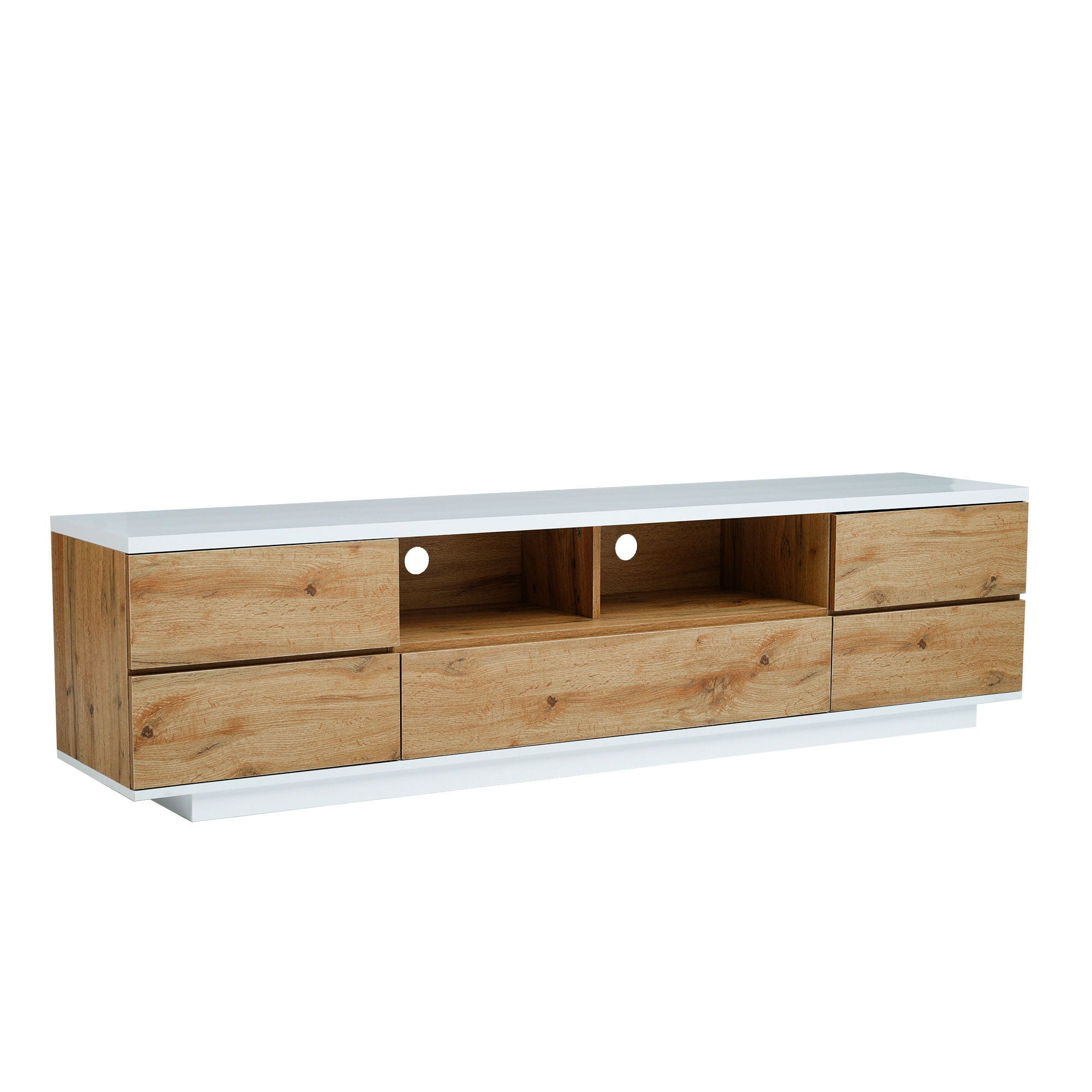 TV Stand, Entertainment Center With Deep Drawers, Cable Management & Soft Closing Hinges