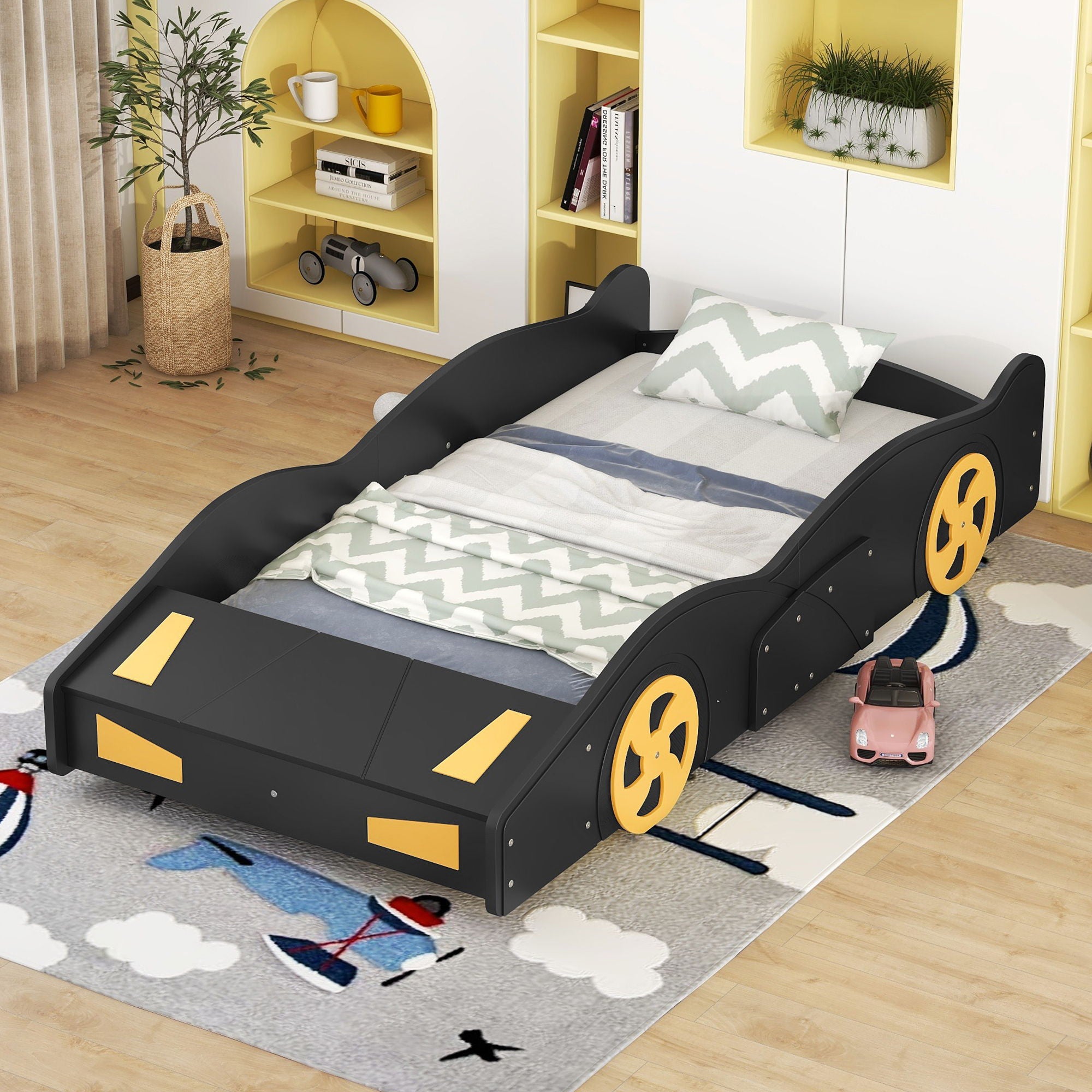 Race Car Shaped Platform Bed With Wheels And Storage
