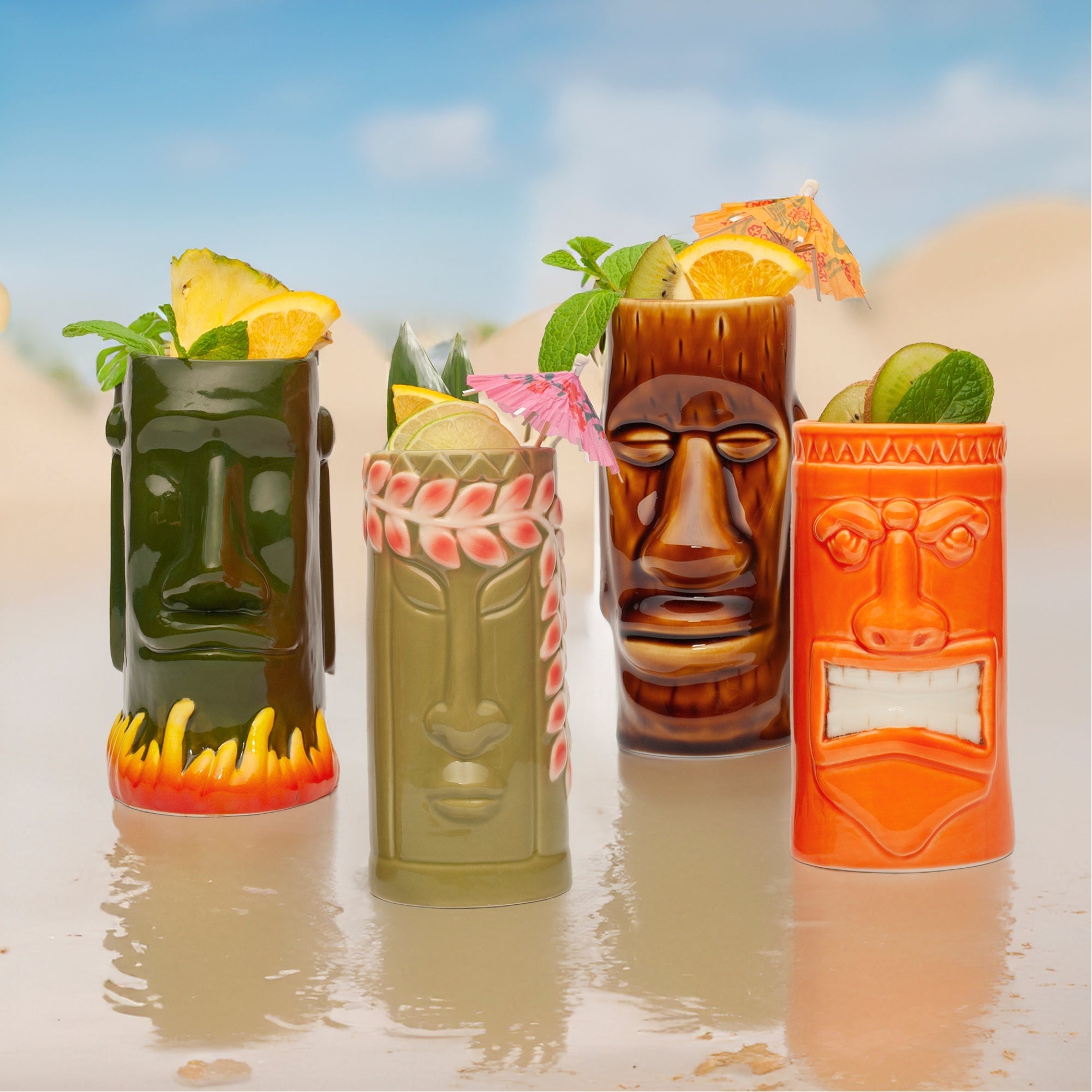 Ceramic Tiki Mugs Perfect for Exotic Cocktails, Iced Tea, Soda, Mai Tai, Long Island