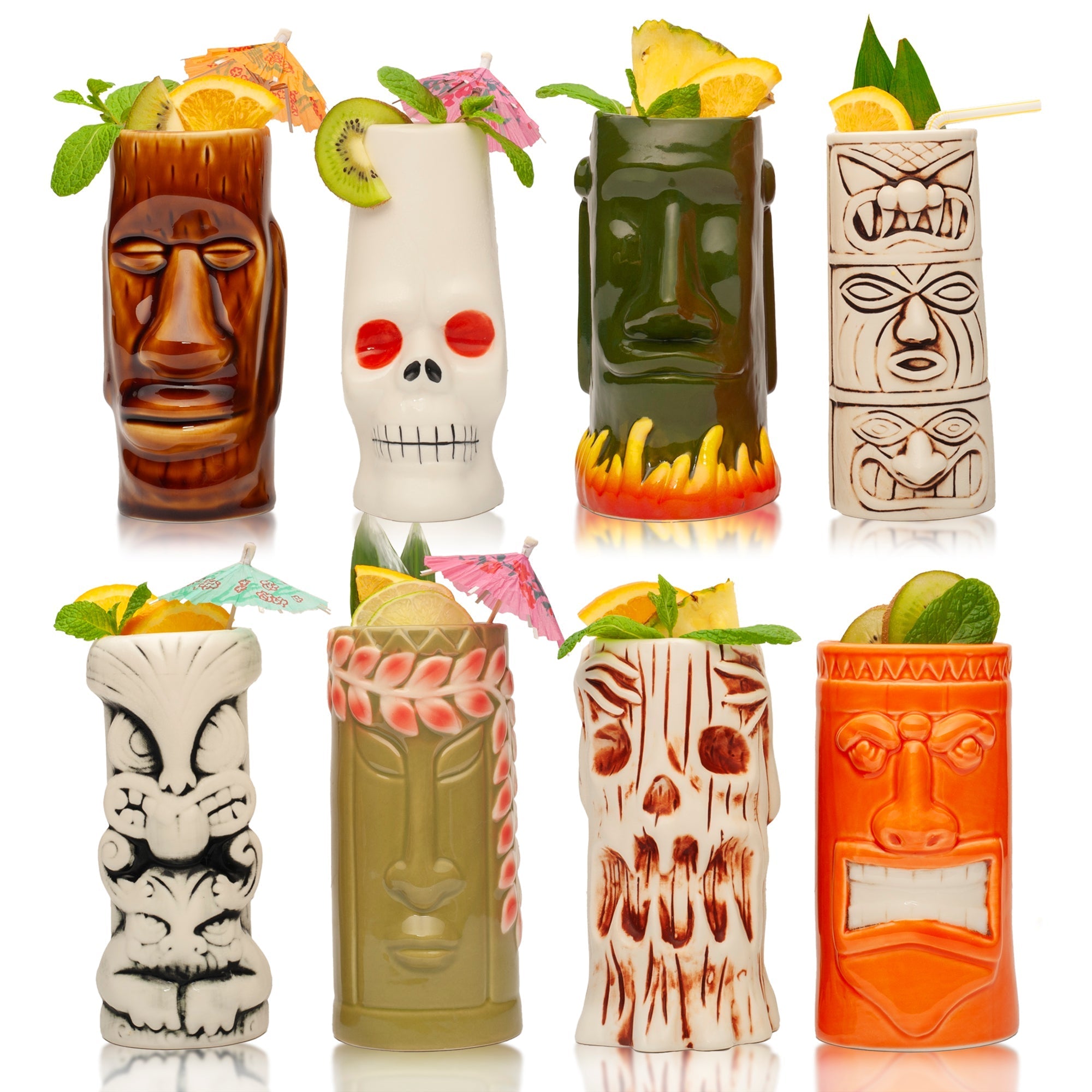 Ceramic Tiki Mugs Perfect for Exotic Cocktails, Iced Tea, Soda, Mai Tai, Long Island