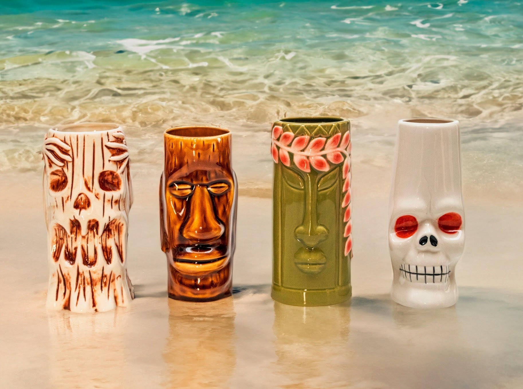 Ceramic Tiki Mugs Perfect for Exotic Cocktails, Iced Tea, Soda, Mai Tai, Long Island