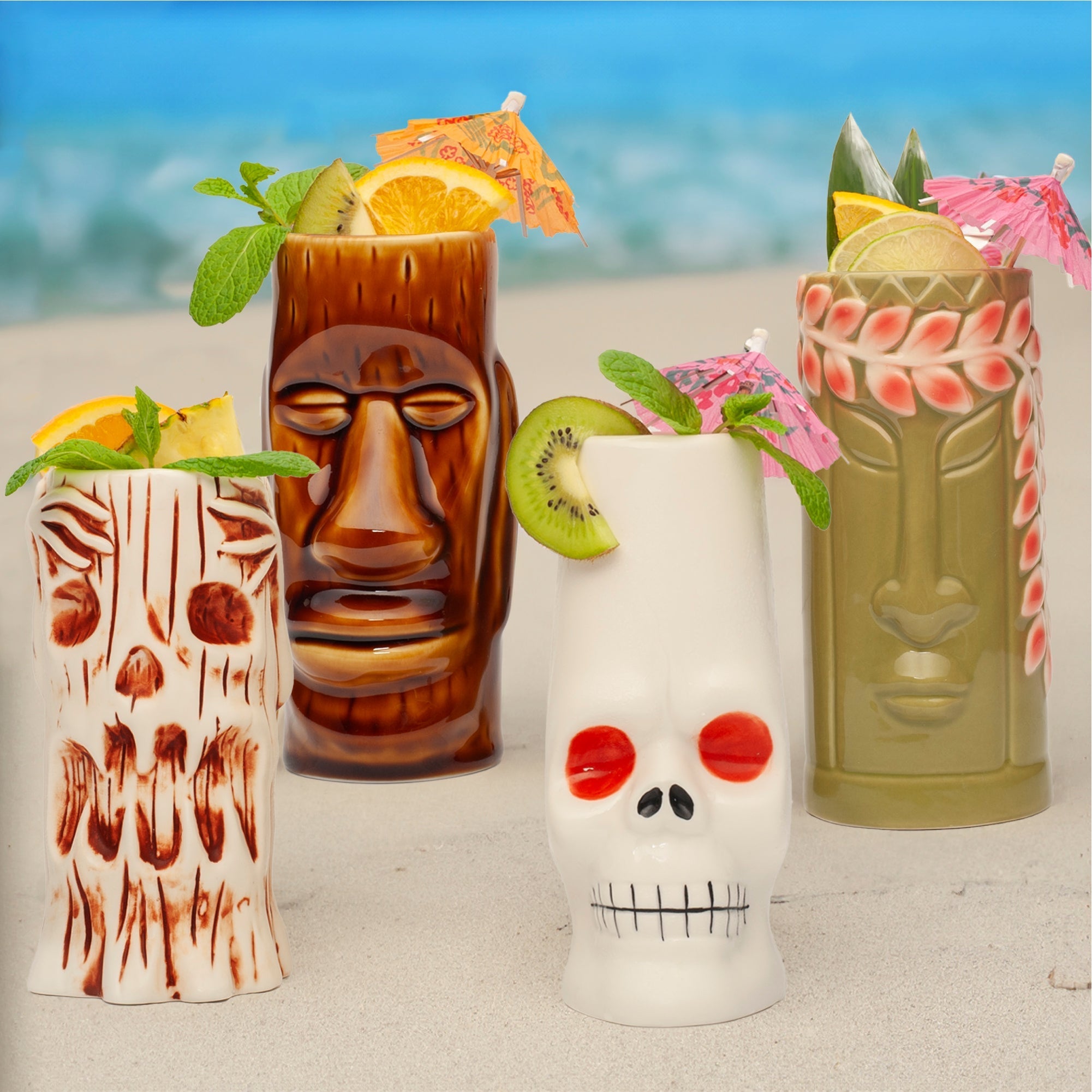 Ceramic Tiki Mugs Perfect for Exotic Cocktails, Iced Tea, Soda, Mai Tai, Long Island