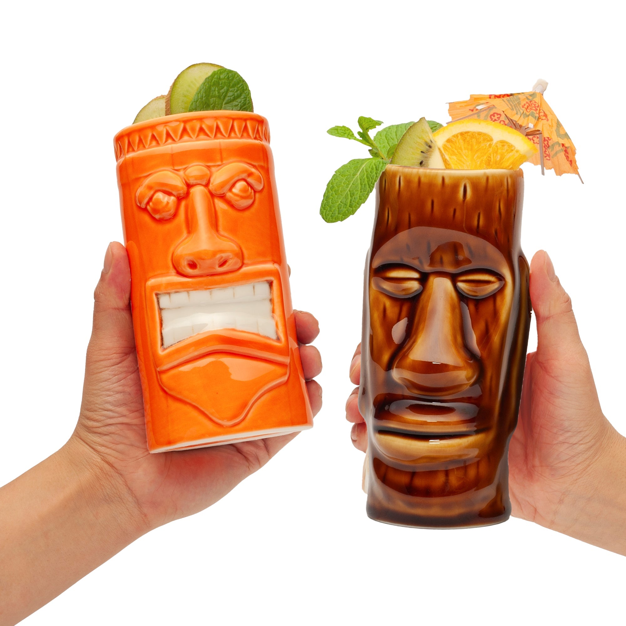 Ceramic Tiki Mugs Perfect for Exotic Cocktails, Iced Tea, Soda, Mai Tai, Long Island