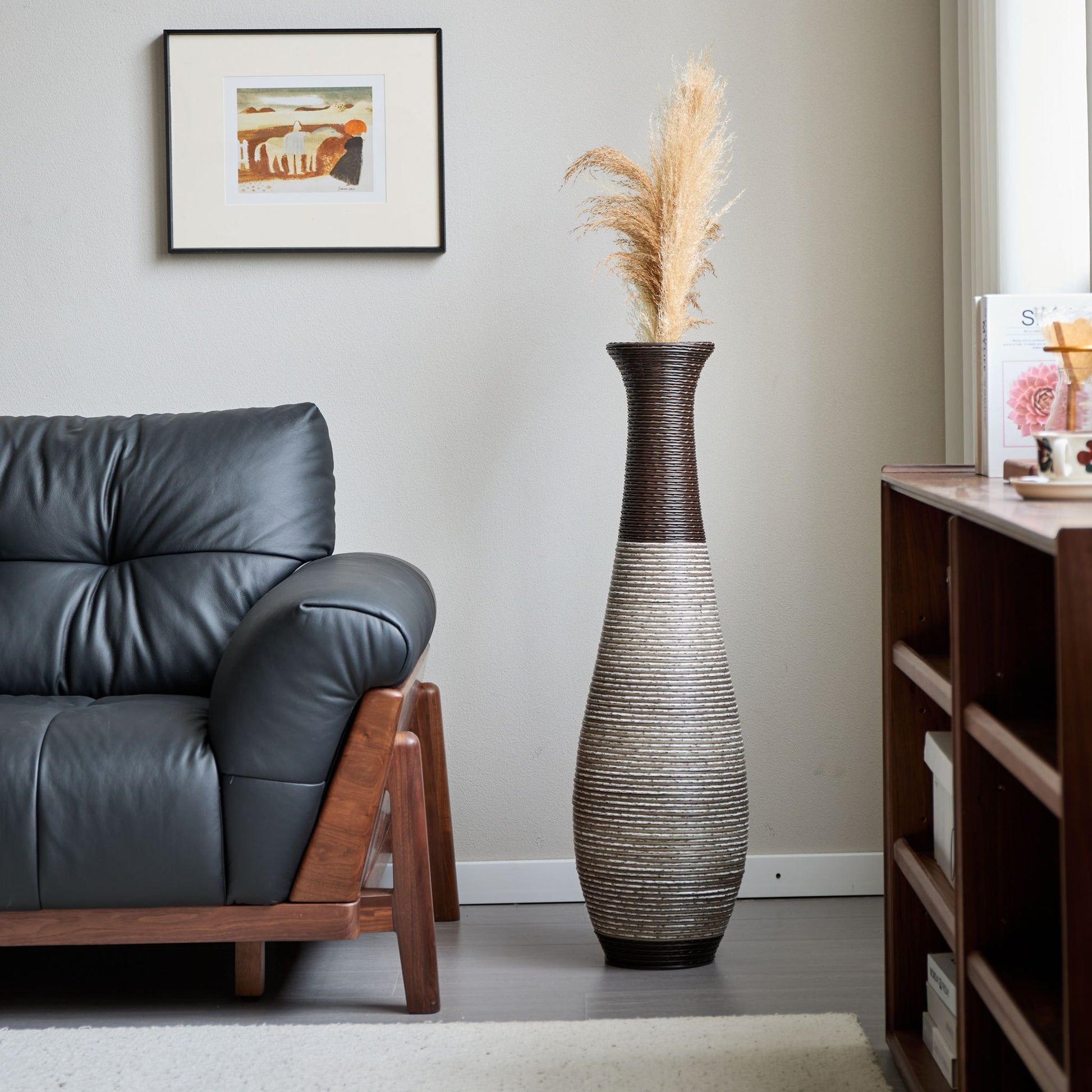 Tall Standing Designer Floor Vase Durable Artificial Rattan Elegant 2 Tone Finish Ideal Decor Accent For Living Room, Bedroom, Entryway Stylish Home Decor Statement Piece - Black / Gray - Best Buy Furniture