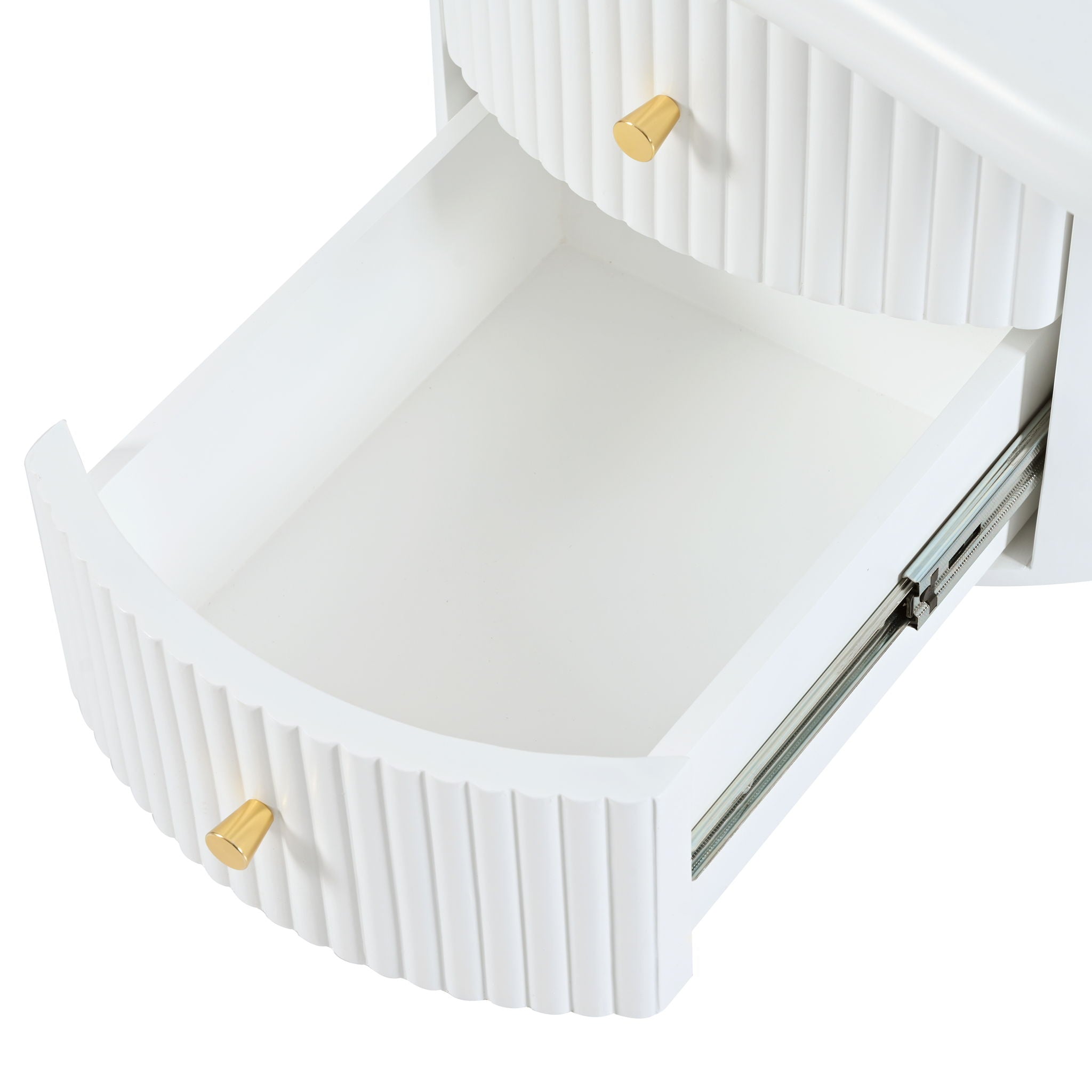 Cloud - Coffee Table (Set of 3), Irregular Shape Coffee Table With 2 Drawers, 2 Small Stools For Living Room - White