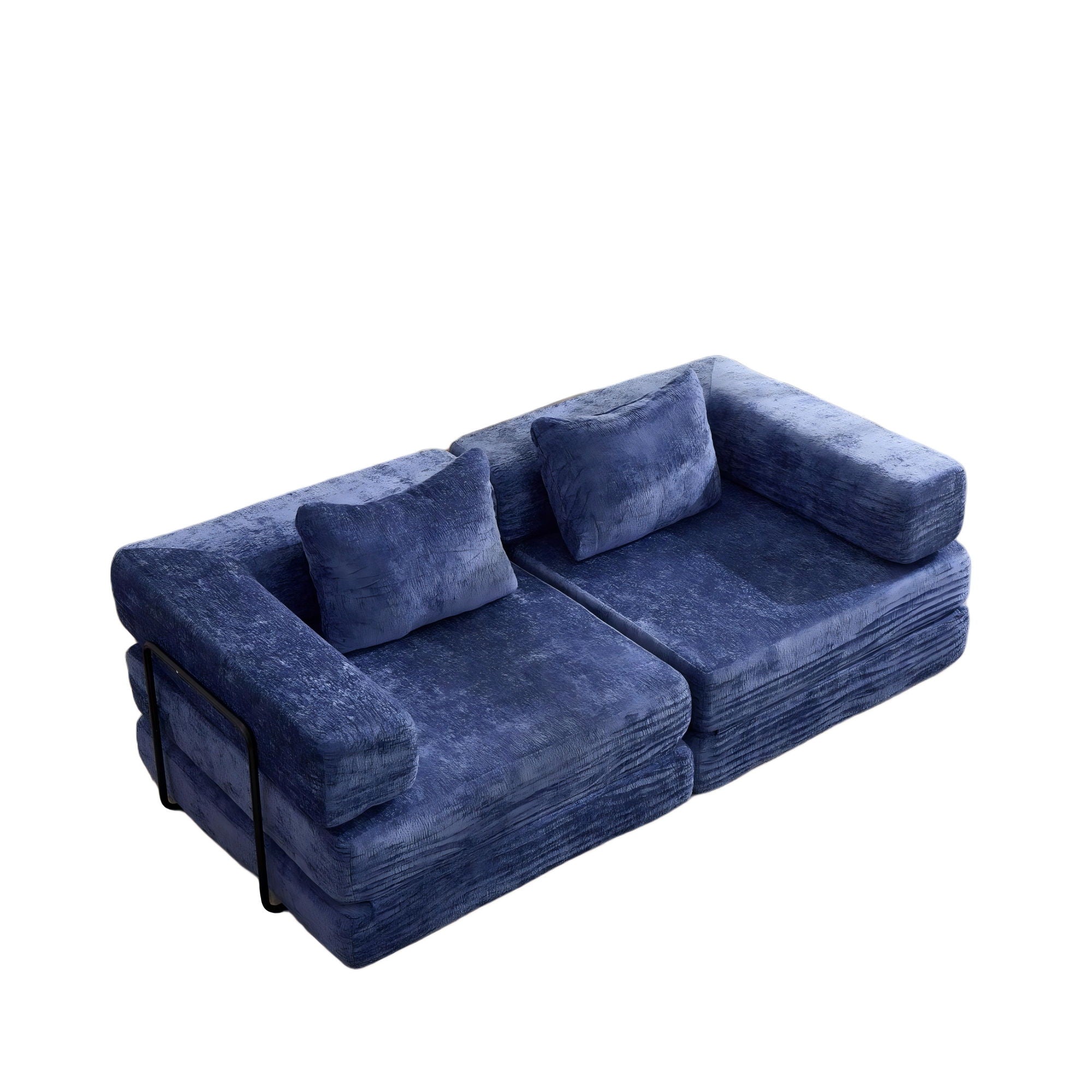 Convertible Floor Sofa Bed With Fixed Shape Frame, Loveseats Boneless Modular Sectional, For Living Room - Dark Blue