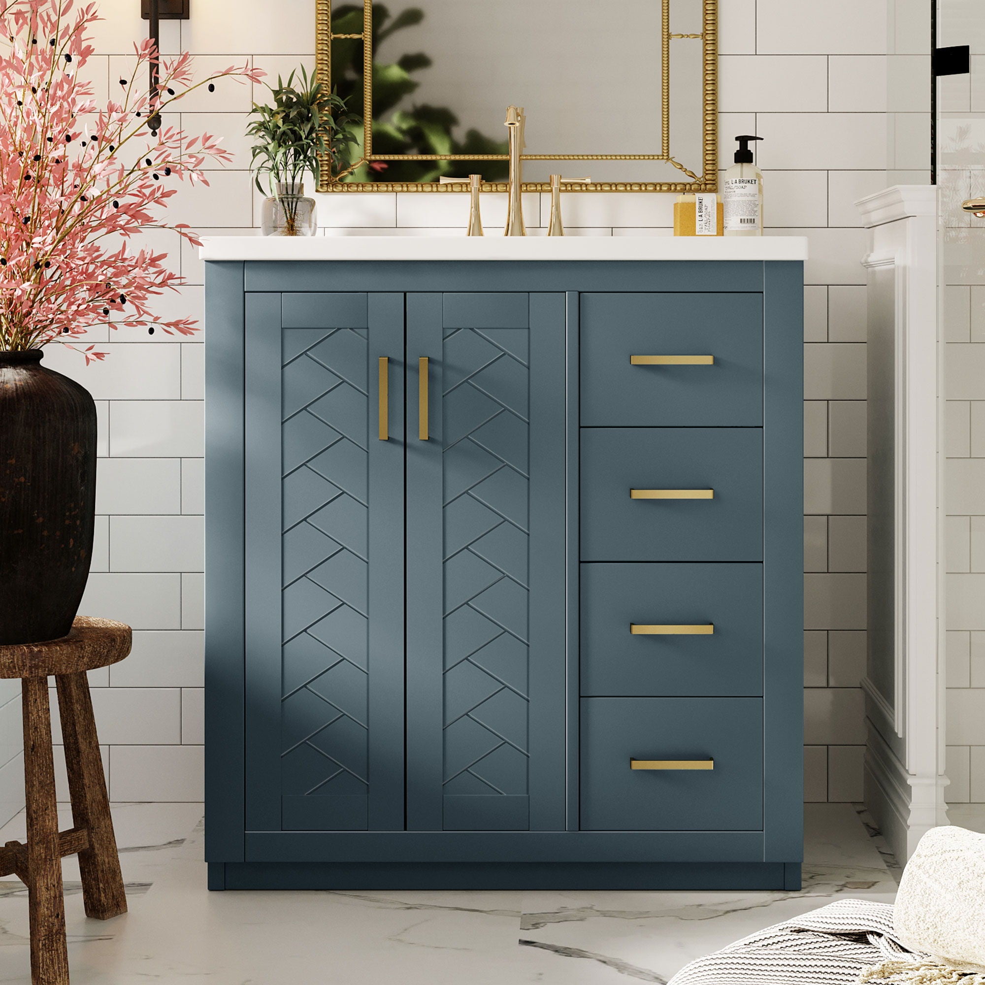 Bathroom Vanity With Sink, Storage Cabinet, Freestanding Set With 3 Drawers & Soft Closing Doors