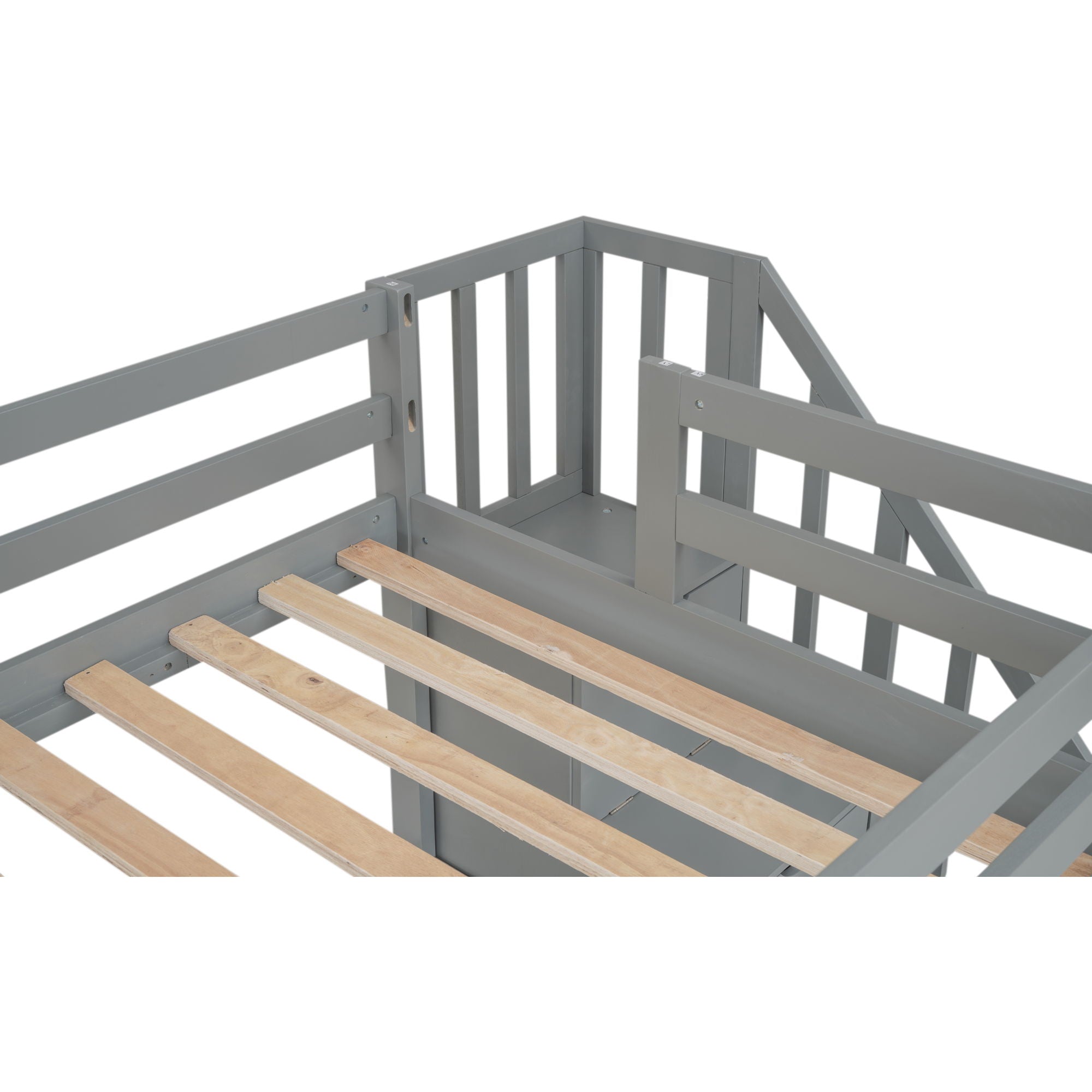 Loft Bed Frame With Built In Desk And Double Storage Drawers