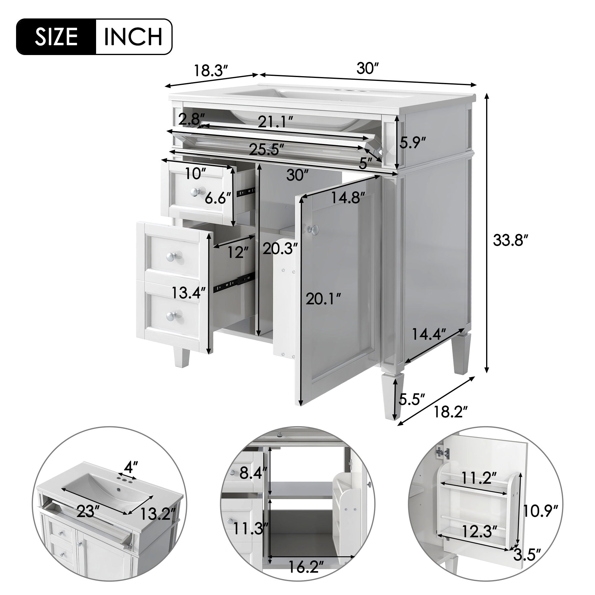 Bathroom Vanity With Medicine Cabinet, Royal Blue Mirror Cabinet, Modern Bathroom Storage Cabinet With 2 Soft Closing Doors And 4 Drawers