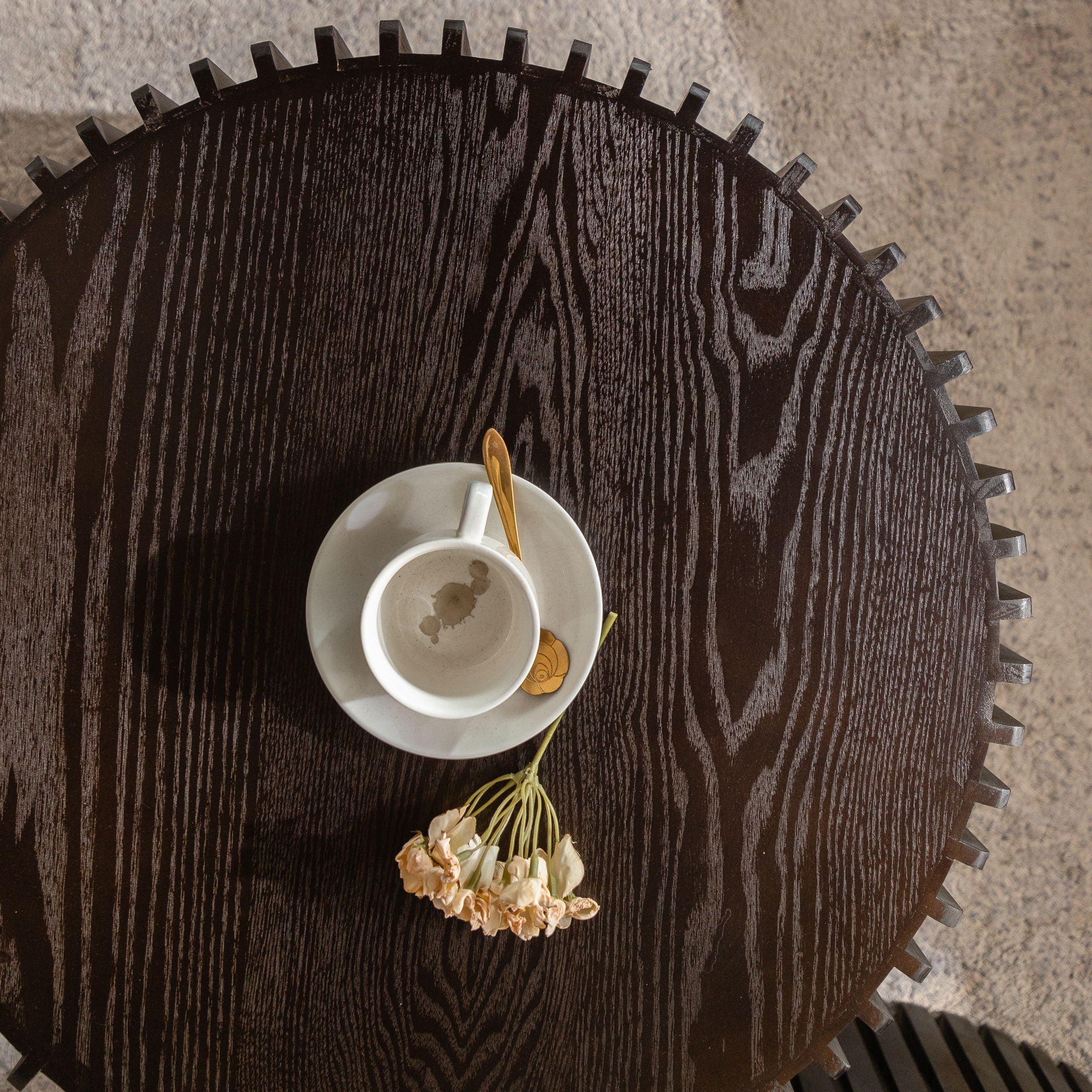 Cylindrical Coffee Table With Vertical Texture Relief
