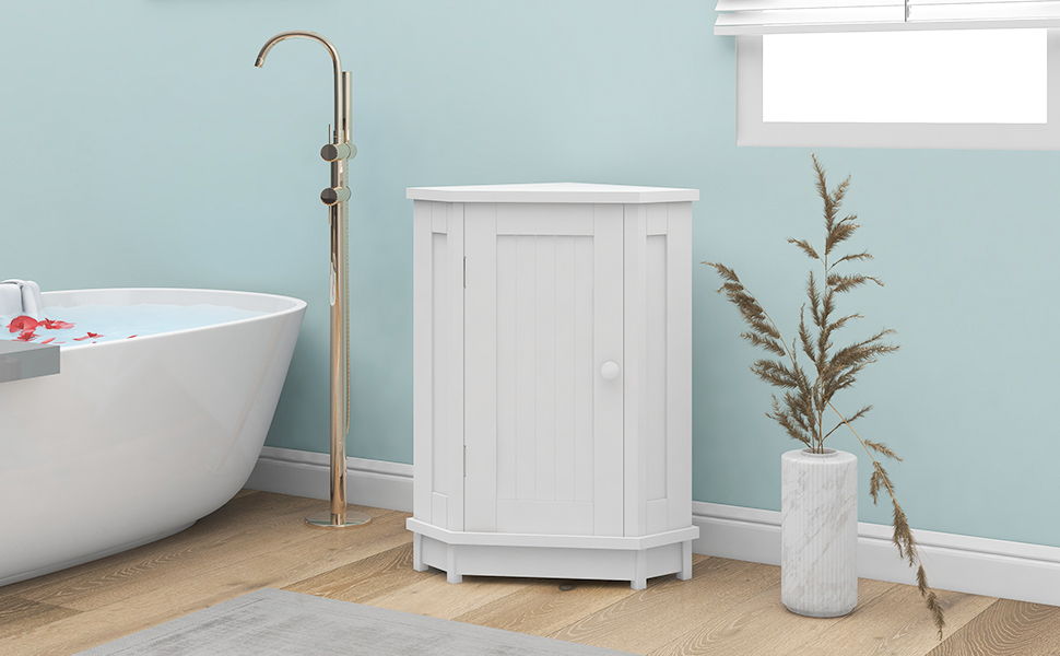 Bathroom Cabinet Triangle Corner Storage Cabinet With Adjustable Shelf Modern Style
